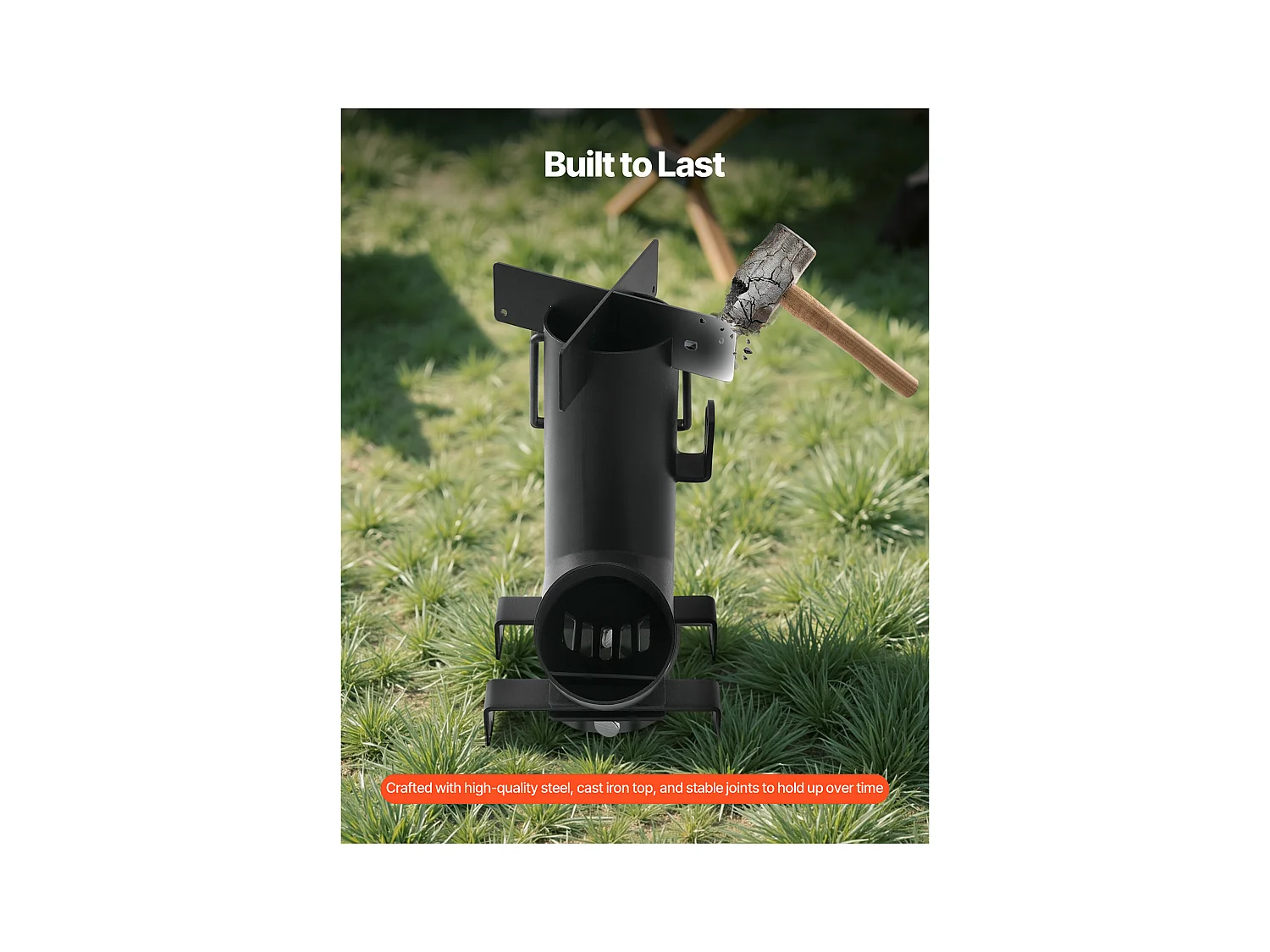 Rakietowy Piecyk Kempingowy SucceBuy, Przenośny Piec na Drewno ze Stali Węglowej, z Torbą Transportową, Solidny Piec na Drewno w Kształcie Rakiety