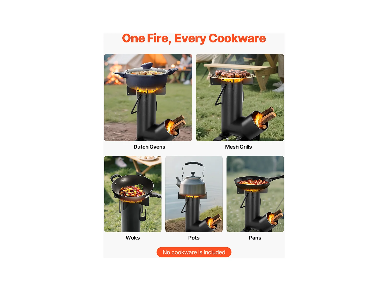 Rakietowy Piecyk Kempingowy SucceBuy, Przenośny Piec na Drewno ze Stali Węglowej, z Torbą Transportową, Solidny Piec na Drewno w Kształcie Rakiety