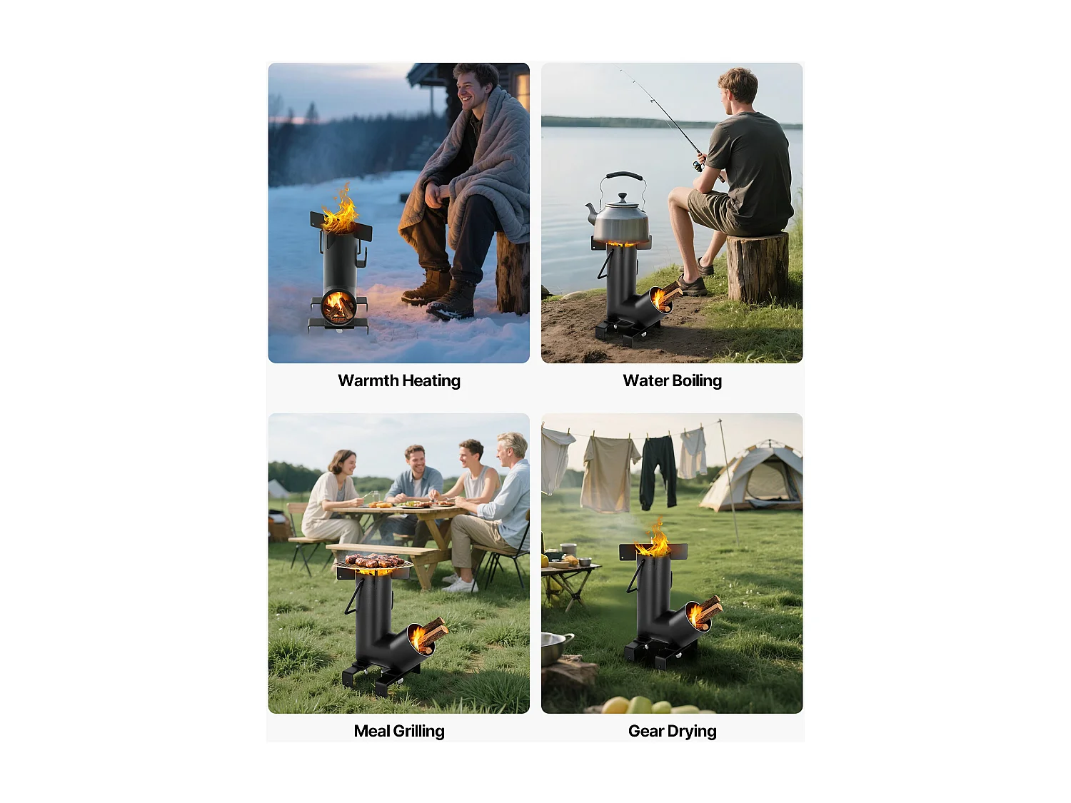 Réchaud Camping Rocket SucceBuy, Poêle à Bois Portable en Acier au Carbone, avec Sac de Transport, Réchaud à Bois Forme Fusée Robuste pour Cuisine et Chauffage