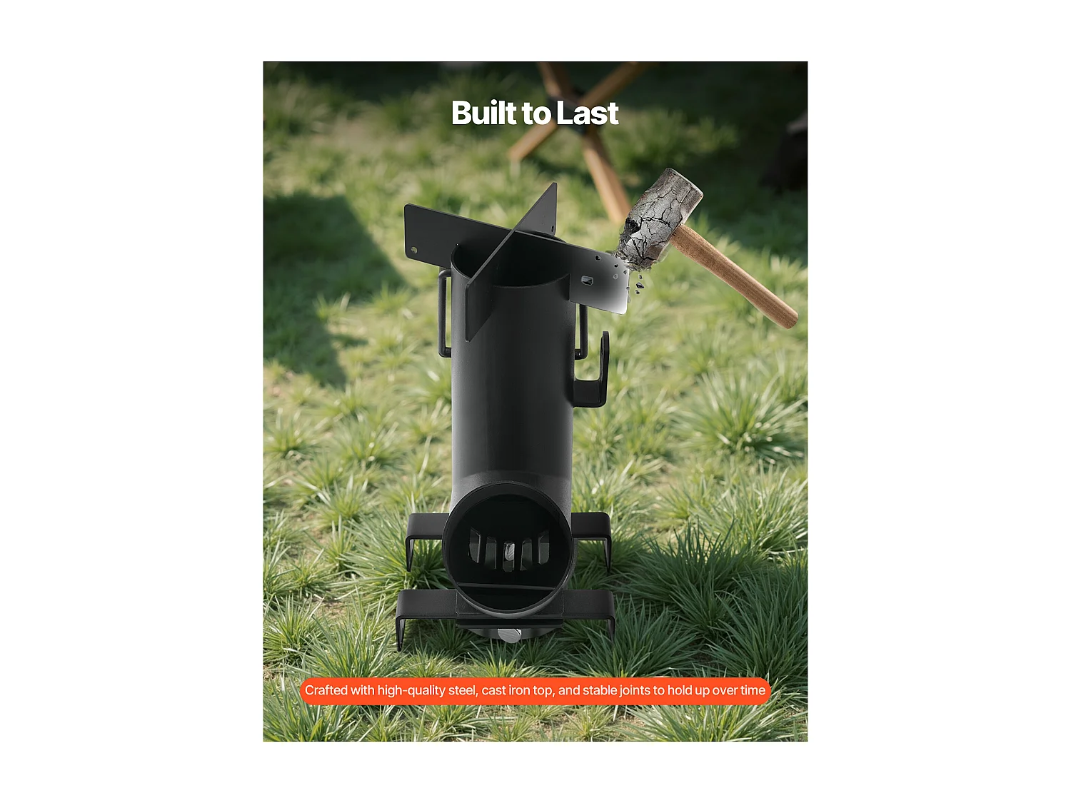 Réchaud Camping Rocket SucceBuy, Poêle à Bois Portable en Acier au Carbone, avec Sac de Transport, Réchaud à Bois Forme Fusée Robuste pour Cuisine et Chauffage