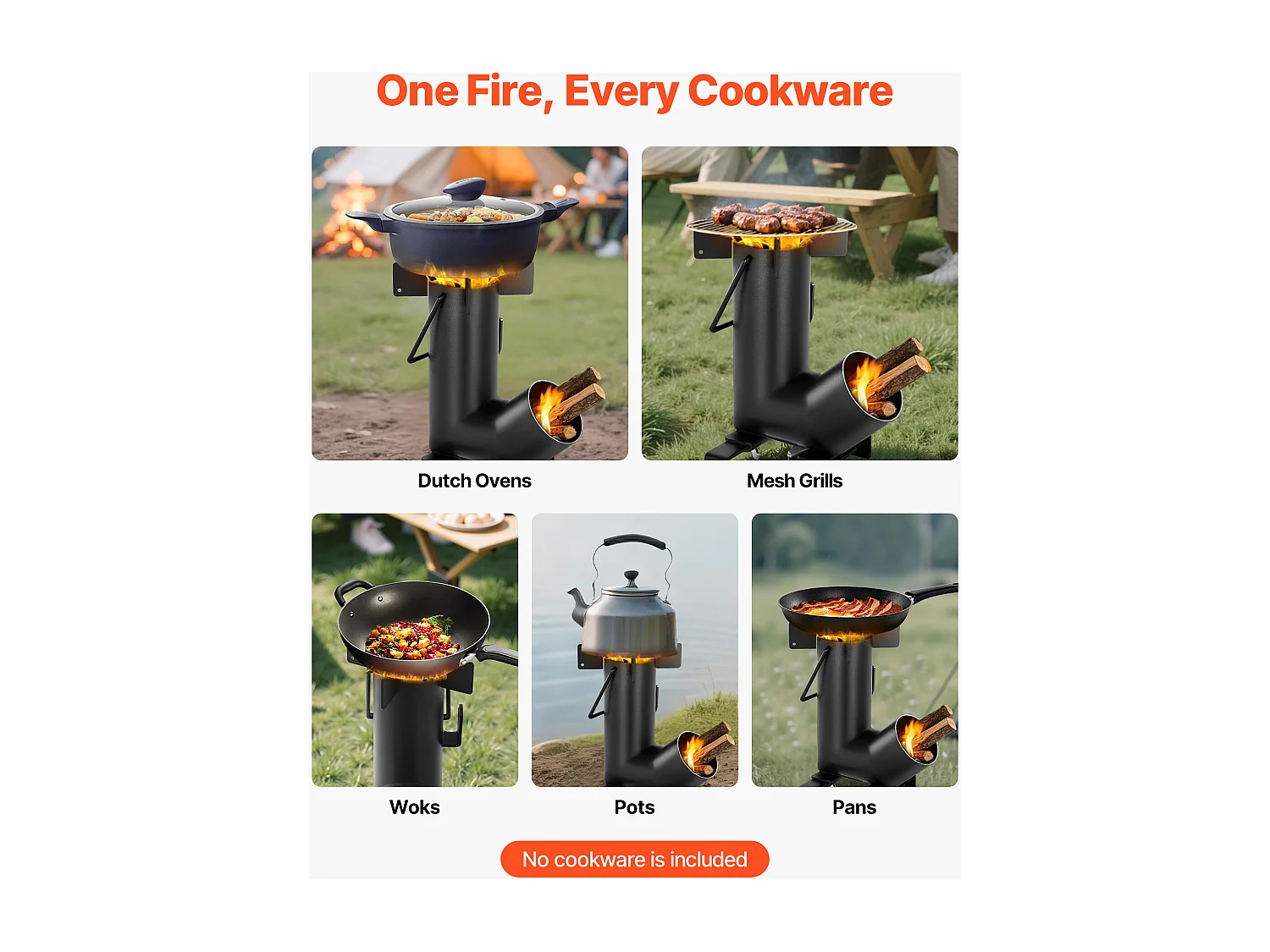 Réchaud Camping Rocket SucceBuy, Poêle à Bois Portable en Acier au Carbone, avec Sac de Transport, Réchaud à Bois Forme Fusée Robuste pour Cuisine et Chauffage