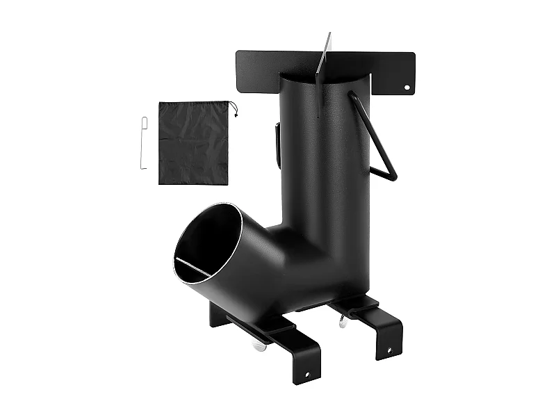 Réchaud Camping Rocket SucceBuy, Poêle à Bois Portable en Acier au Carbone, avec Sac de Transport, Réchaud à Bois Forme Fusée Robuste pour Cuisine et Chauffage