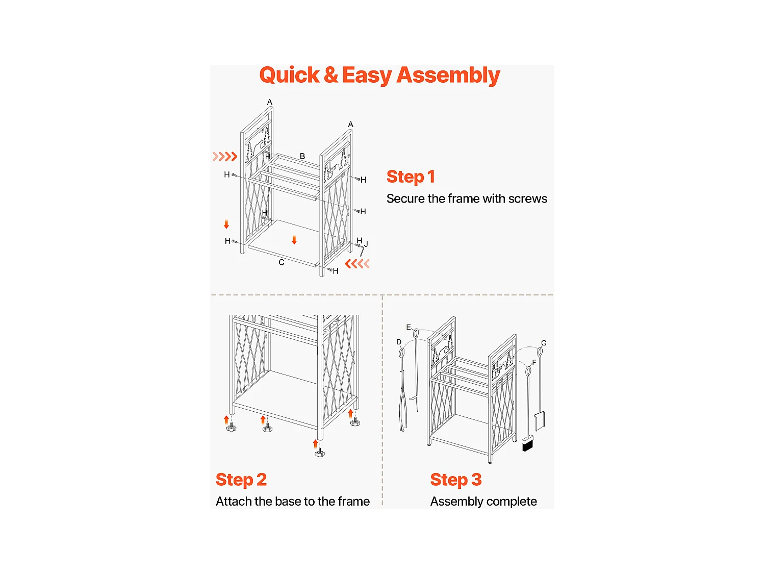 Support à Bois SucceBuy de Chauffage à 2 Niveaux, Range-bûches d'Intérieur, 45.5 x 33 x 76.5 cm, avec Outils de Cheminée, Brosse, Pelle, Tisonnier et Pinces