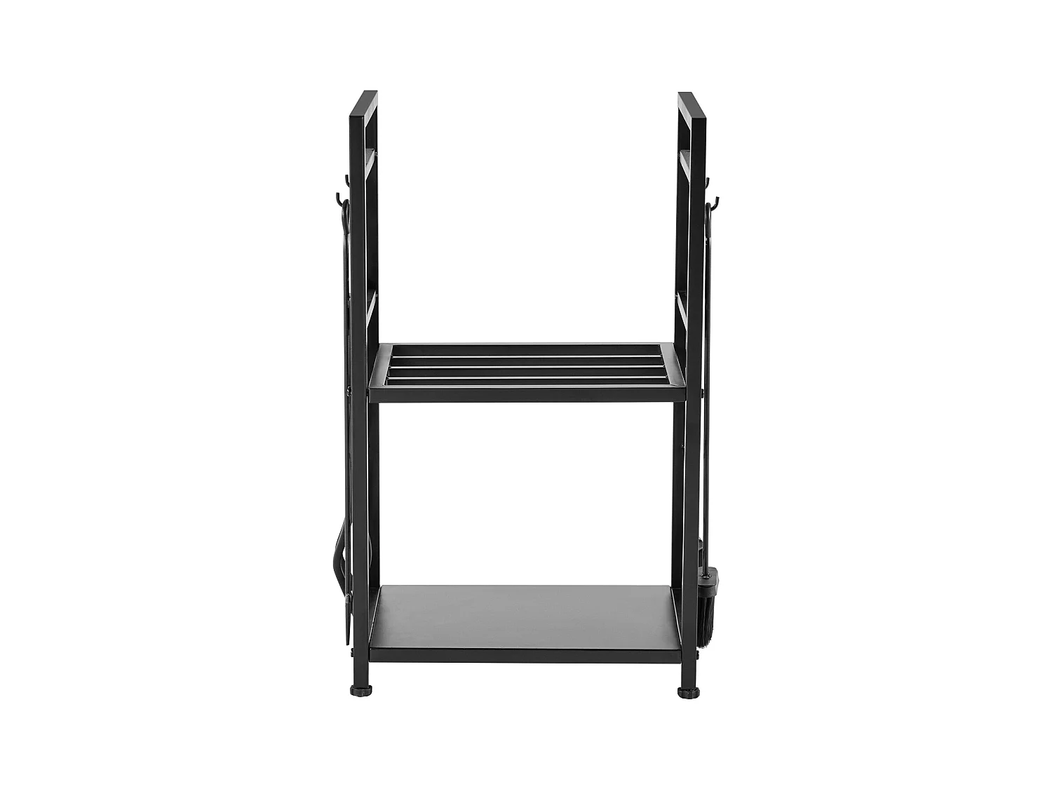 Support à Bois SucceBuy de Chauffage à 2 Niveaux, Range-bûches d'Intérieur, 45.5 x 33 x 76.5 cm, avec Outils de Cheminée, Brosse, Pelle, Tisonnier et Pinces