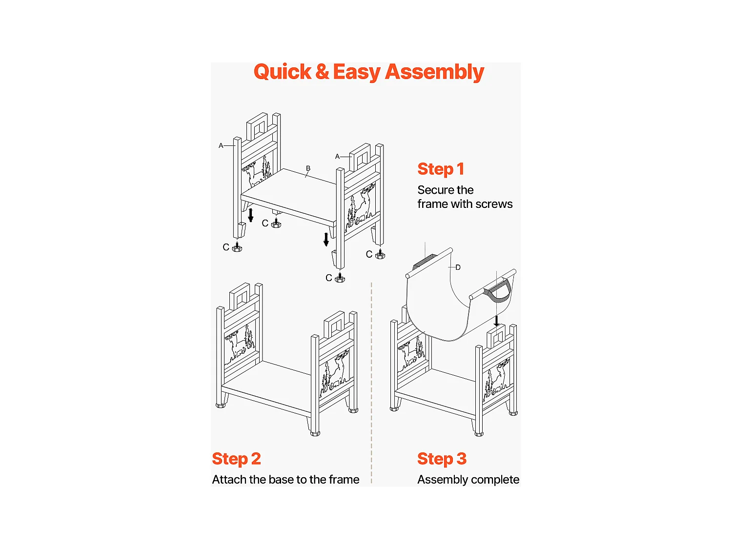 Support à Bois SucceBuy de Chauffage d'Intérieur, Range-bûches Incurvé 45 x 31.5 x 41.5 cm, avec Support en Toile, Capacité de Charge 18,1 kg, Rangement à Bûches