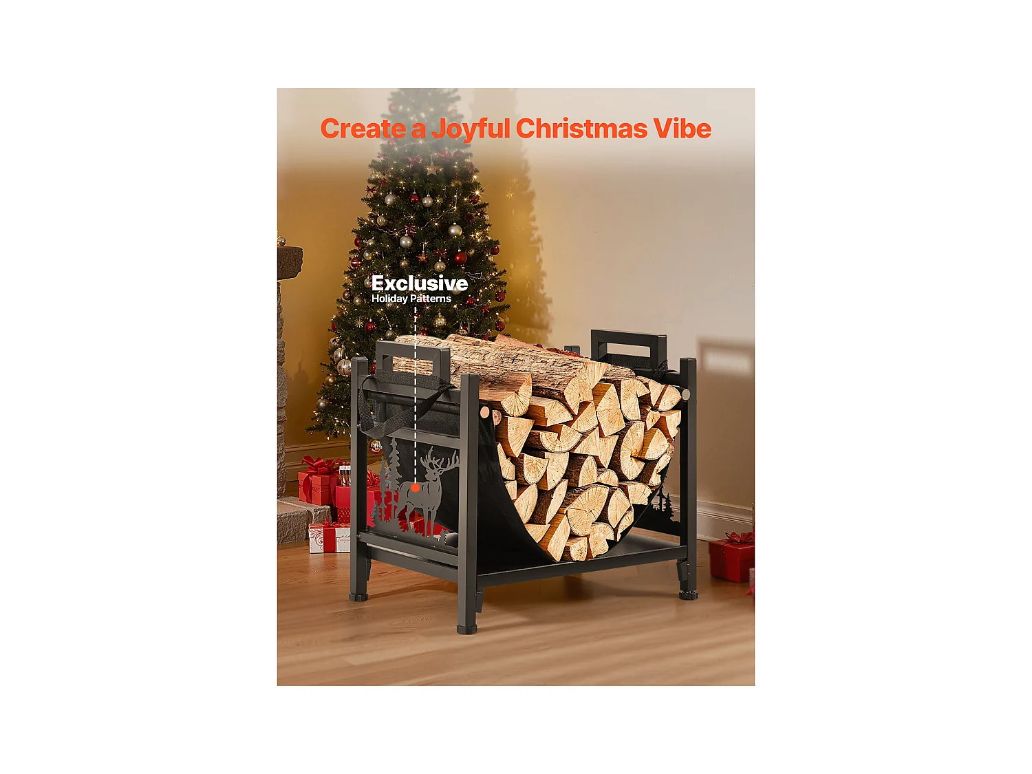 Support à Bois SucceBuy de Chauffage d'Intérieur, Range-bûches Incurvé 45 x 31.5 x 41.5 cm, avec Support en Toile, Capacité de Charge 18,1 kg, Rangement à Bûches