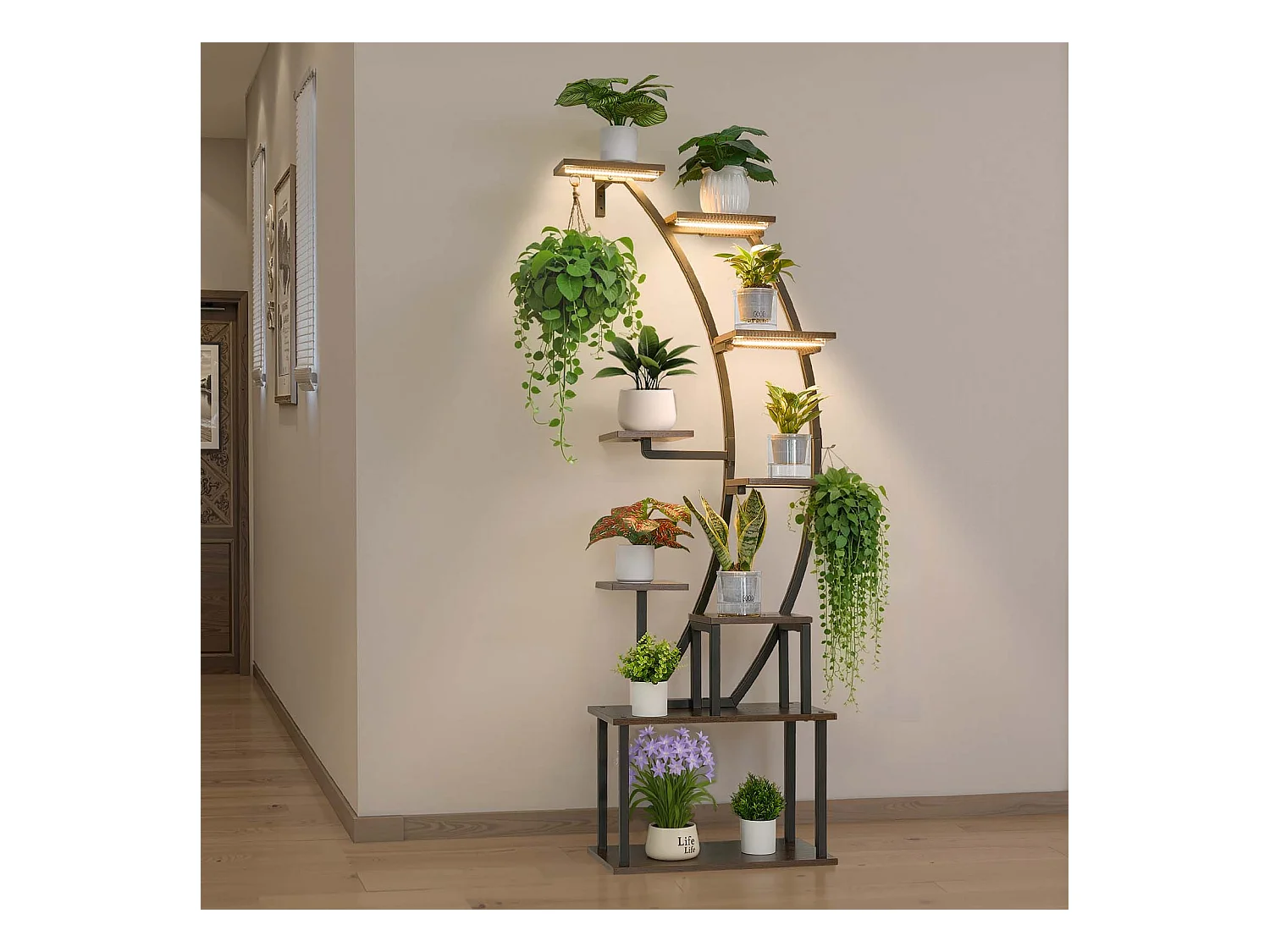 Suporte para Plantas Interior SucceBuy com Lâmpada de Cultivo, Prateleira para Plantas 9 Níveis Metal, 160 cm, 3 Definições de Temporizador