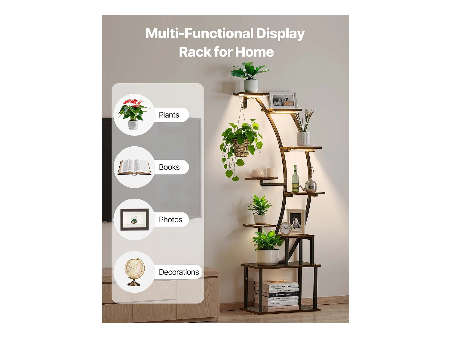 Suporte para Plantas Interior SucceBuy com Lâmpada de Cultivo, Prateleira para Plantas 9 Níveis Metal, 160 cm, 3 Definições de Temporizador