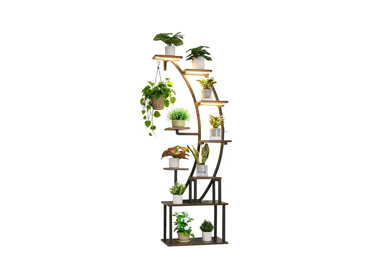 Suporte para Plantas Interior SucceBuy com Lâmpada de Cultivo, Prateleira para Plantas 9 Níveis Metal, 160 cm, 3 Definições de Temporizador