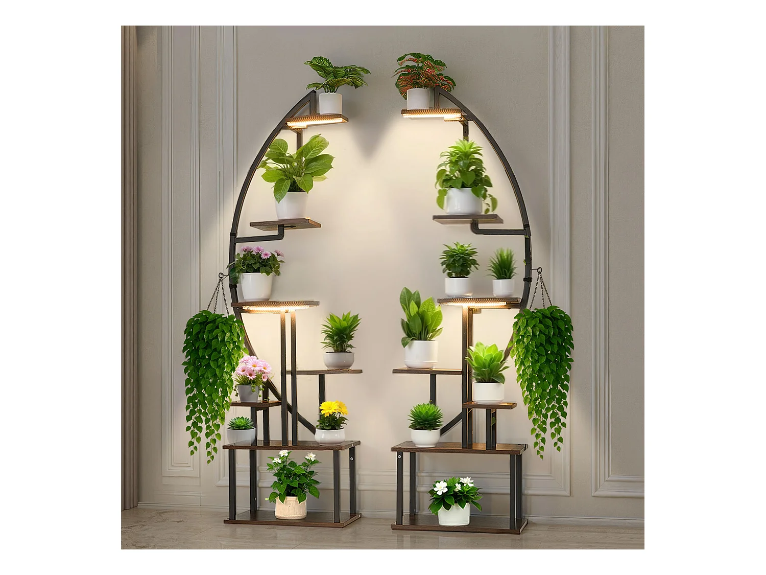 Suporte para Plantas Interior SucceBuy com Lâmpada de Cultivo, Lote de 2, Prateleira para Plantas 7 Níveis Metal, 166,5 cm, 3 Definições de Temporizador
