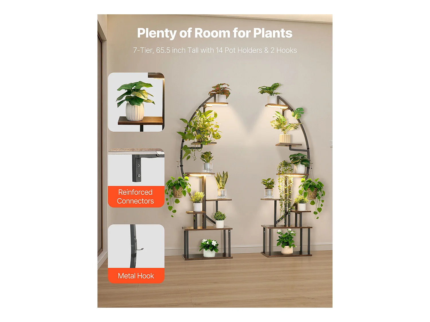 Suporte para Plantas Interior SucceBuy com Lâmpada de Cultivo, Lote de 2, Prateleira para Plantas 7 Níveis Metal, 166,5 cm, 3 Definições de Temporizador