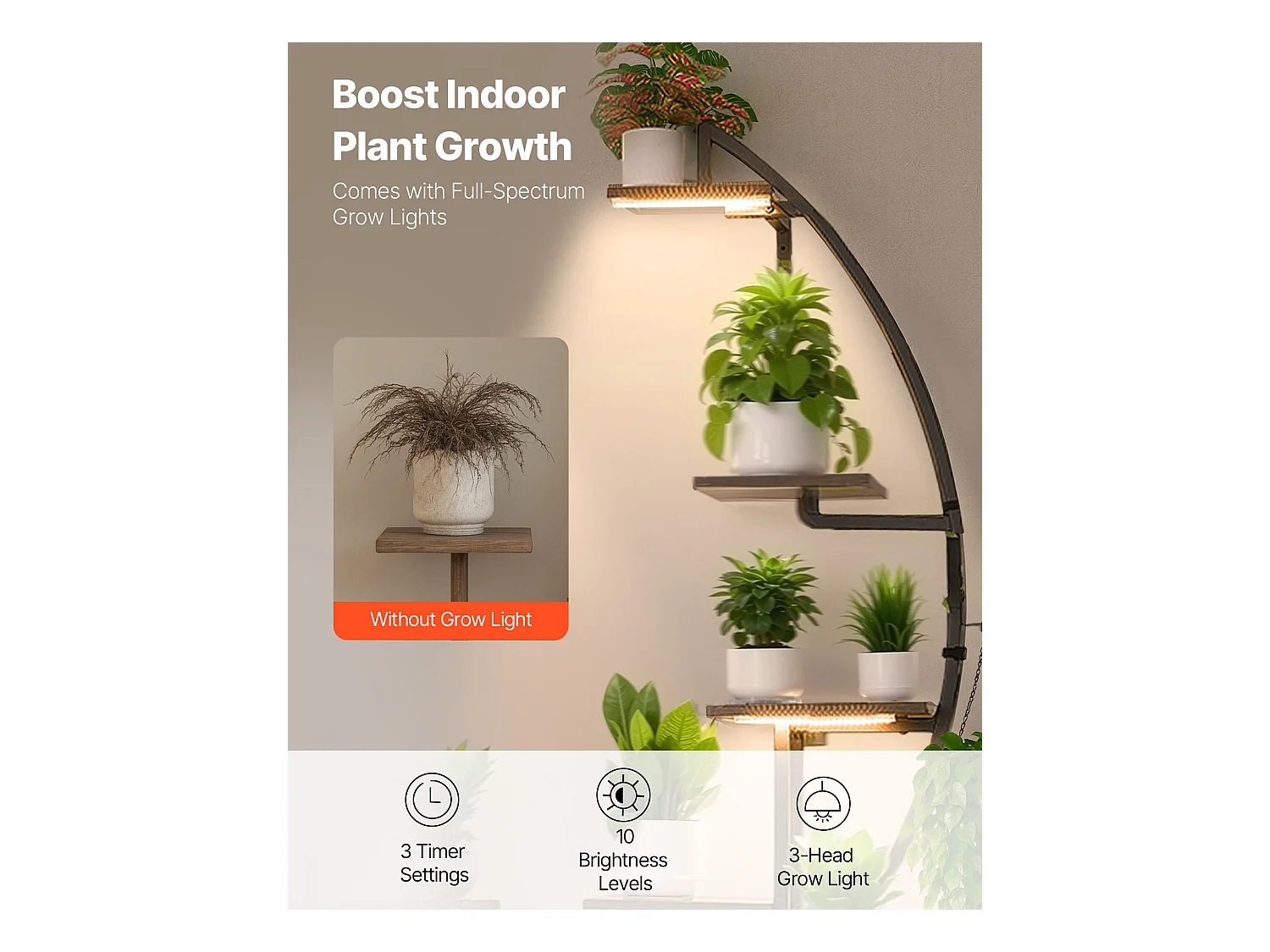 Suporte para Plantas Interior SucceBuy com Lâmpada de Cultivo, Lote de 2, Prateleira para Plantas 7 Níveis Metal, 166,5 cm, 3 Definições de Temporizador