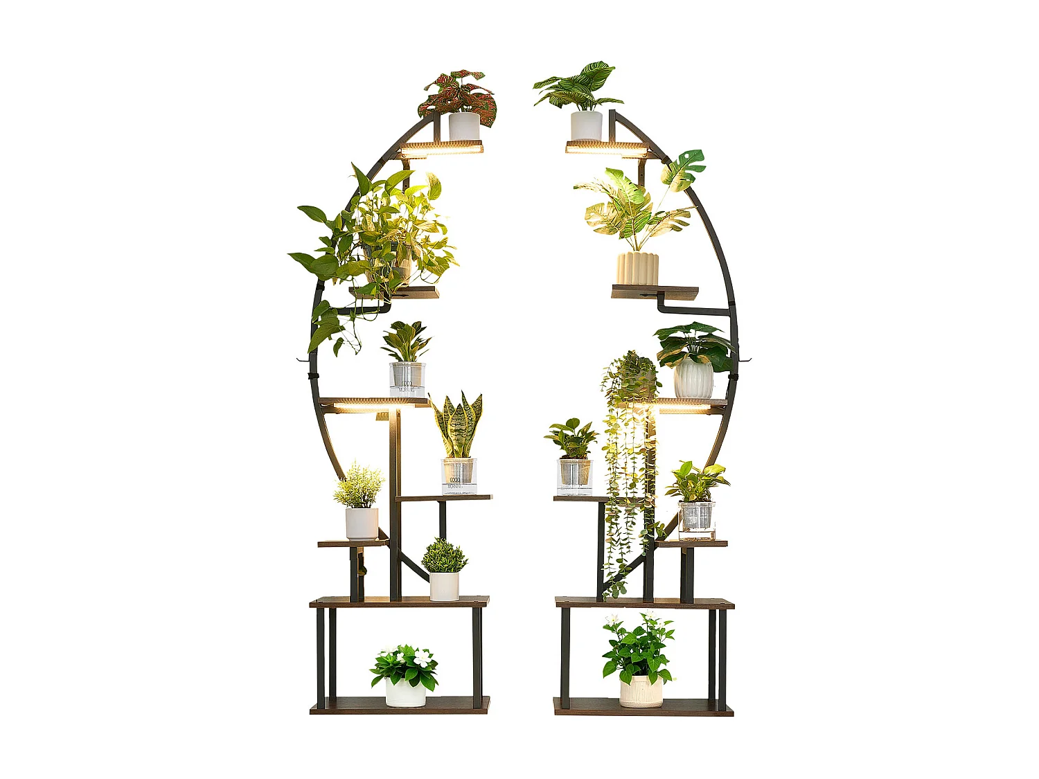 Pflanzenständer Innen SucceBuy mit Wachstumslampe, Set von 2, Pflanzregal 7 Ebenen Metall, 166,5 cm, 3 Timer-Einstellungen