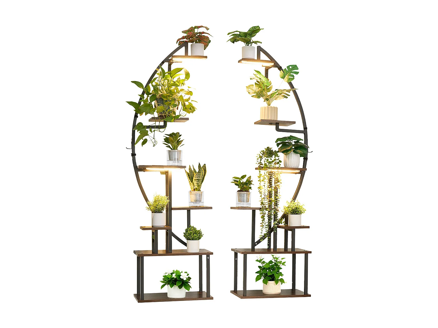 Pflanzenständer Innen SucceBuy mit Wachstumslampe, Set von 2, Pflanzregal 7 Ebenen Metall, 166,5 cm, 3 Timer-Einstellungen