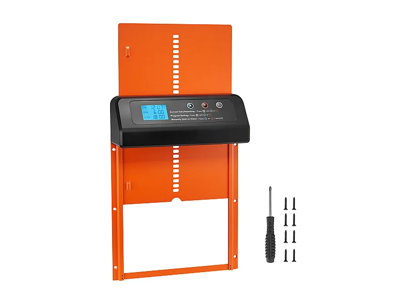 Automatische Kippenhokdeur SucceBuy, Voeding door Batterijen, 2 Modi met Timer en Handmatige Instelling, Anti-klem Systeem, Aluminiumlegering, Oranje