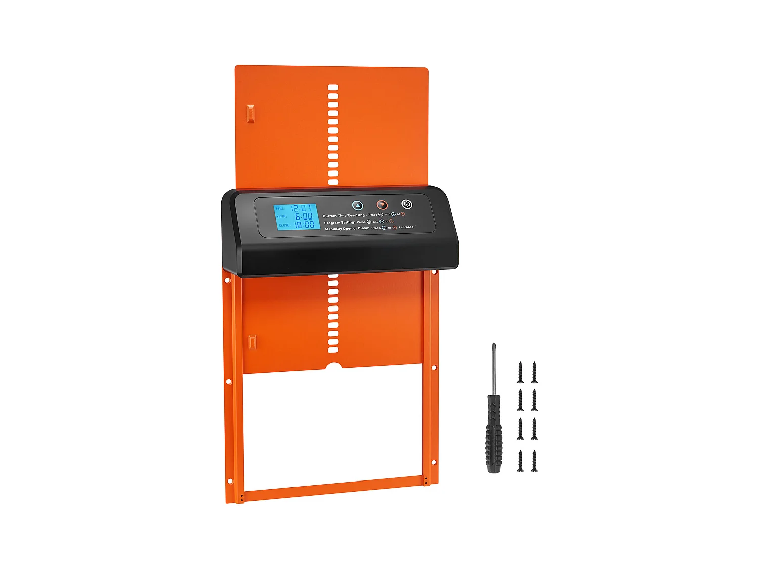 Automatische Kippenhokdeur SucceBuy, Voeding door Batterijen, 2 Modi met Timer en Handmatige Instelling, Anti-klem Systeem, Aluminiumlegering, Oranje