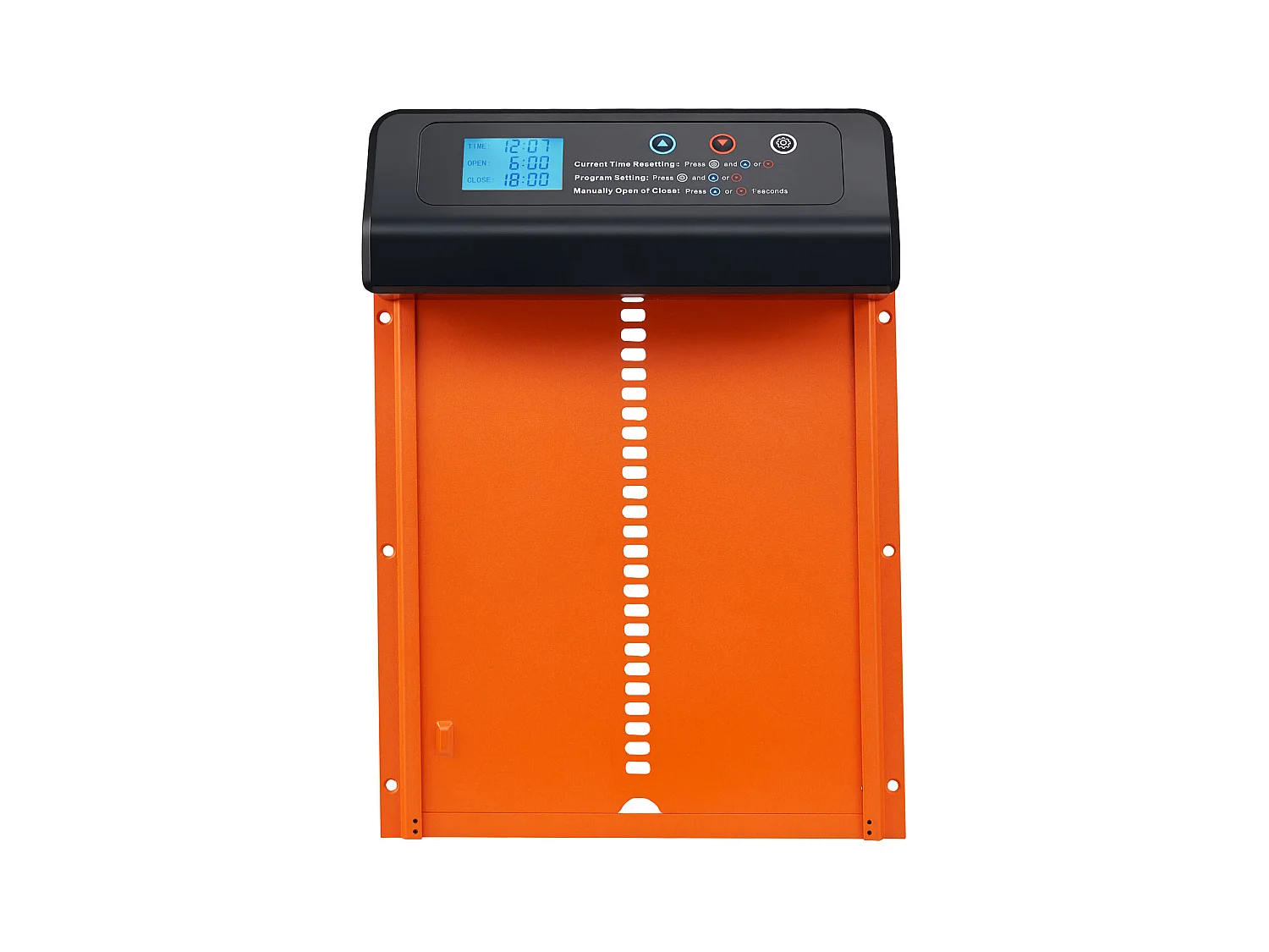 Automatische Kippenhokdeur SucceBuy, Voeding door Batterijen, 2 Modi met Timer en Handmatige Instelling, Anti-klem Systeem, Aluminiumlegering, Oranje