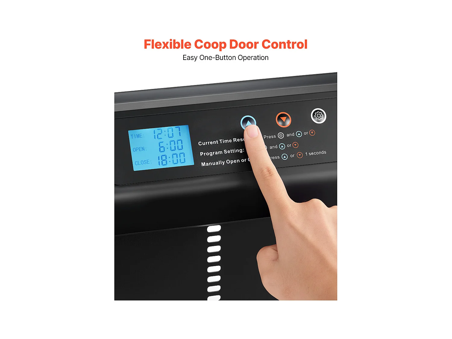 Automatische Kippenhokdeur SucceBuy, Voeding door Batterijen, 2 Modi met Timer en Handmatige Instelling, Anti-klem Systeem, Aluminiumlegering, Zwart