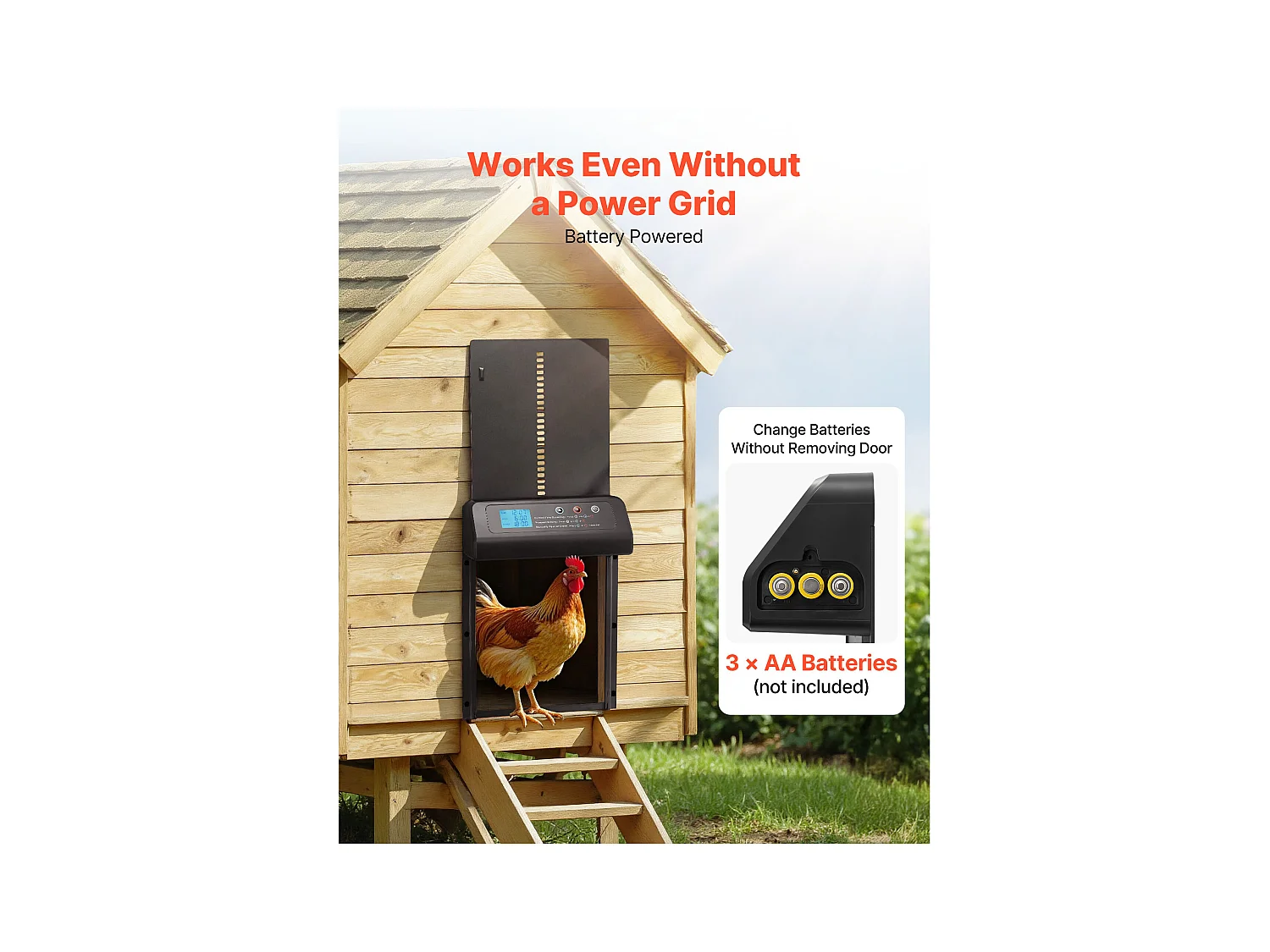 Automatische Kippenhokdeur SucceBuy, Voeding door Batterijen, 2 Modi met Timer en Handmatige Instelling, Anti-klem Systeem, Aluminiumlegering, Zwart