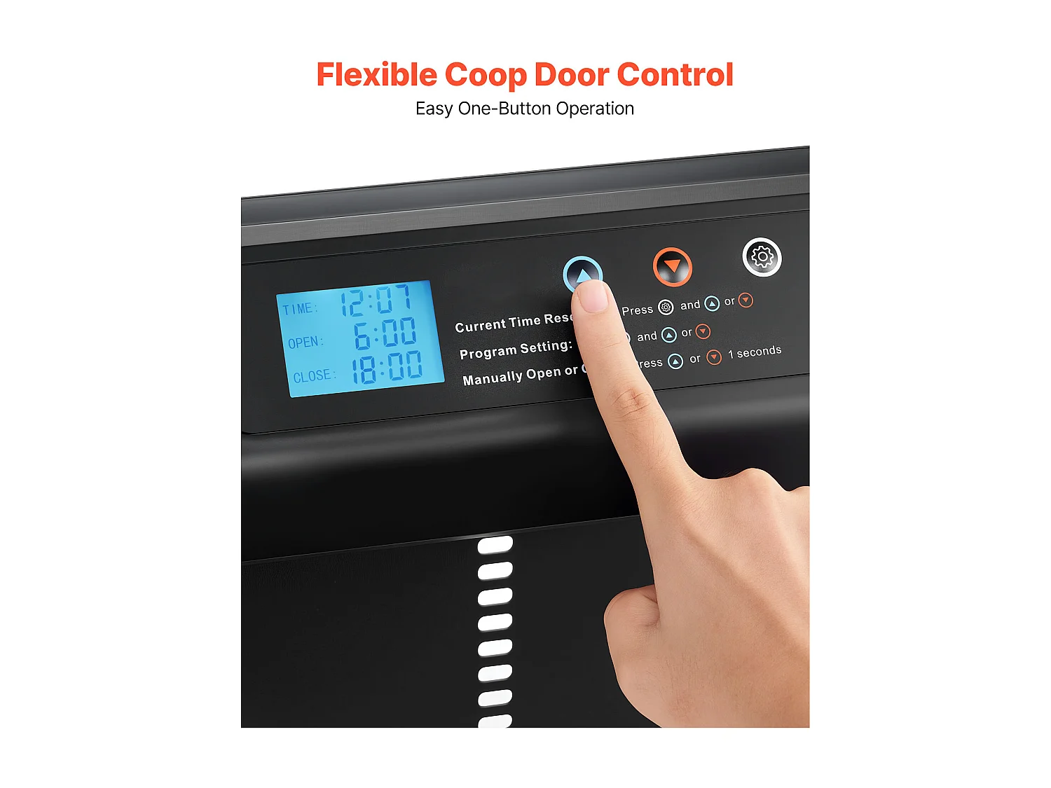 Automatische Kippenhokdeur SucceBuy, Voeding door Batterijen, 2 Modi met Timer en Handmatige Instelling, Anti-klem Systeem, Aluminiumlegering, Zwart