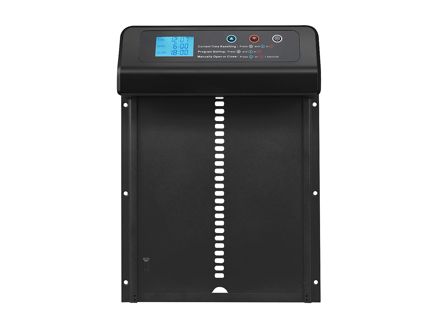 Automatische Kippenhokdeur SucceBuy, Voeding door Batterijen, 2 Modi met Timer en Handmatige Instelling, Anti-klem Systeem, Aluminiumlegering, Zwart