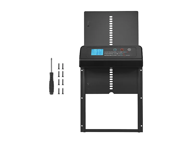 Automatische Kippenhokdeur SucceBuy, Voeding door Batterijen, 2 Modi met Timer en Handmatige Instelling, Anti-klem Systeem, Aluminiumlegering, Zwart