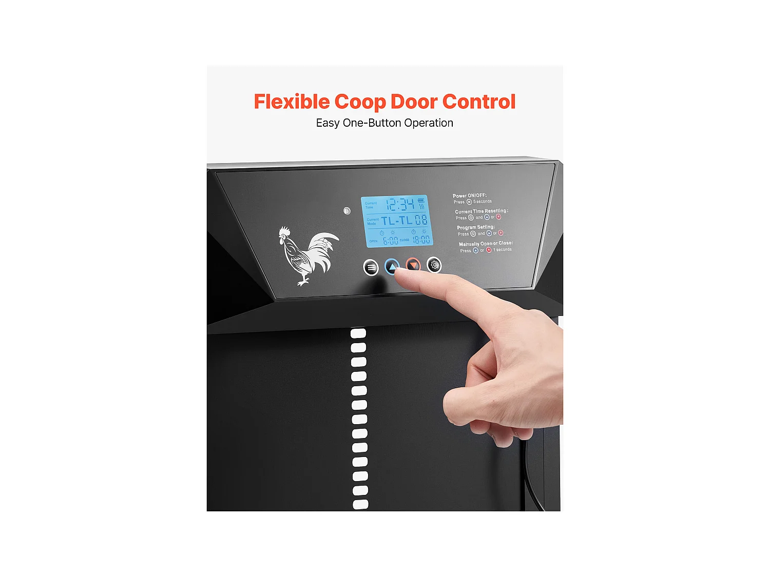 Automatische Kippenhokdeur SucceBuy, Voeding door Batterijen en DC, LCD-scherm, Lichtsensor, Timer, Handmatige Instelling, Anti-klem Systeem