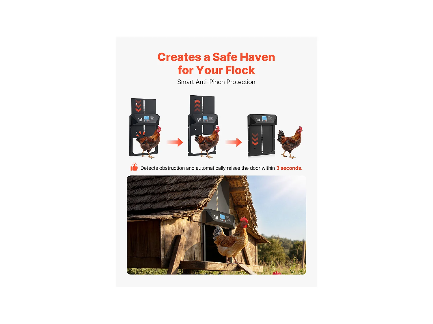 Automatische Kippenhokdeur SucceBuy, Voeding door Batterijen en DC, LCD-scherm, Lichtsensor, Timer, Handmatige Instelling, Anti-klem Systeem
