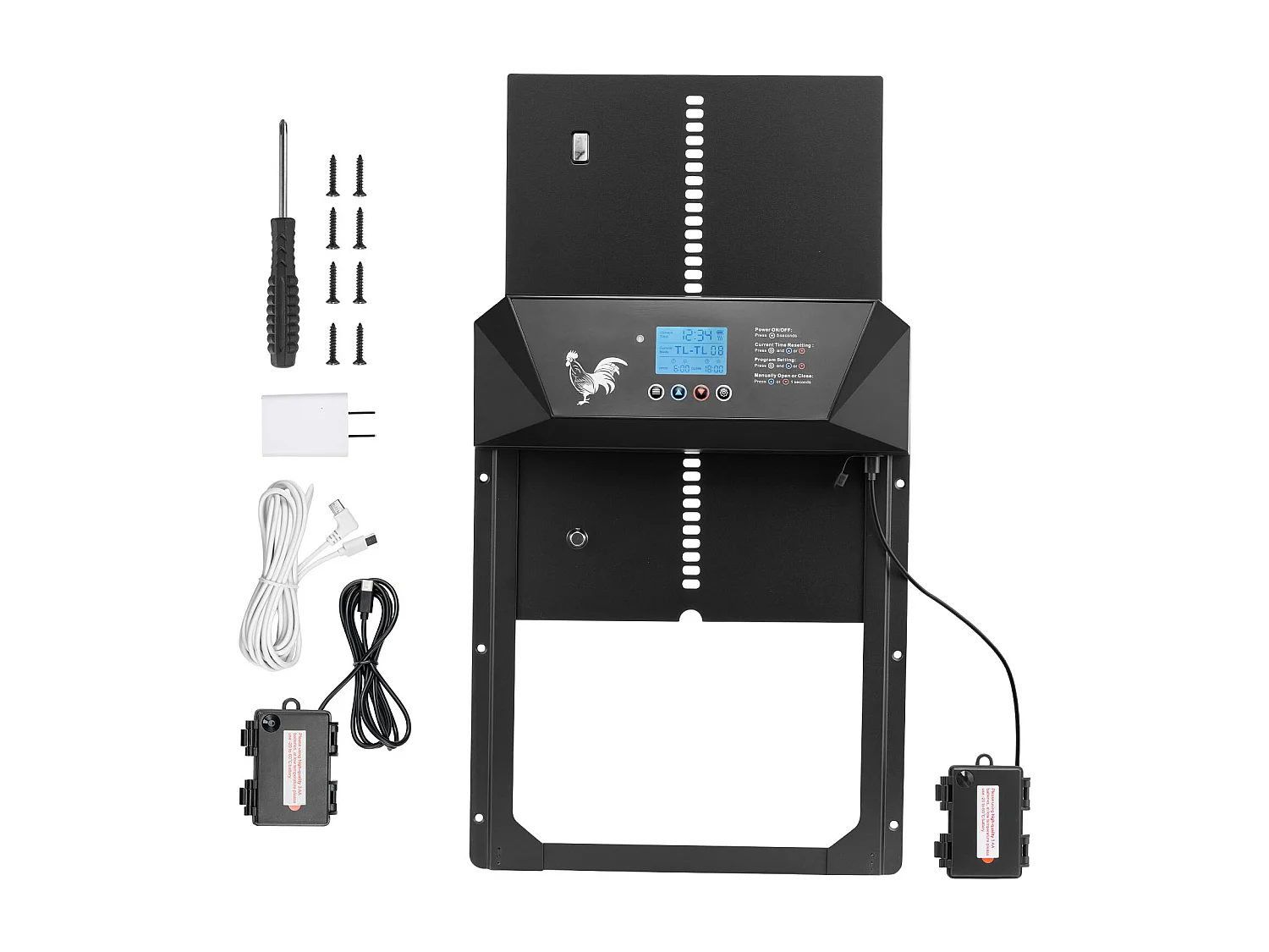 Porta Pollaio Automatica SucceBuy, Alimentazione a Batteria e CC, Schermo LCD, Sensore di Luce, Timer, Regolazione Manuale, Sistema Anti-intrappolamento
