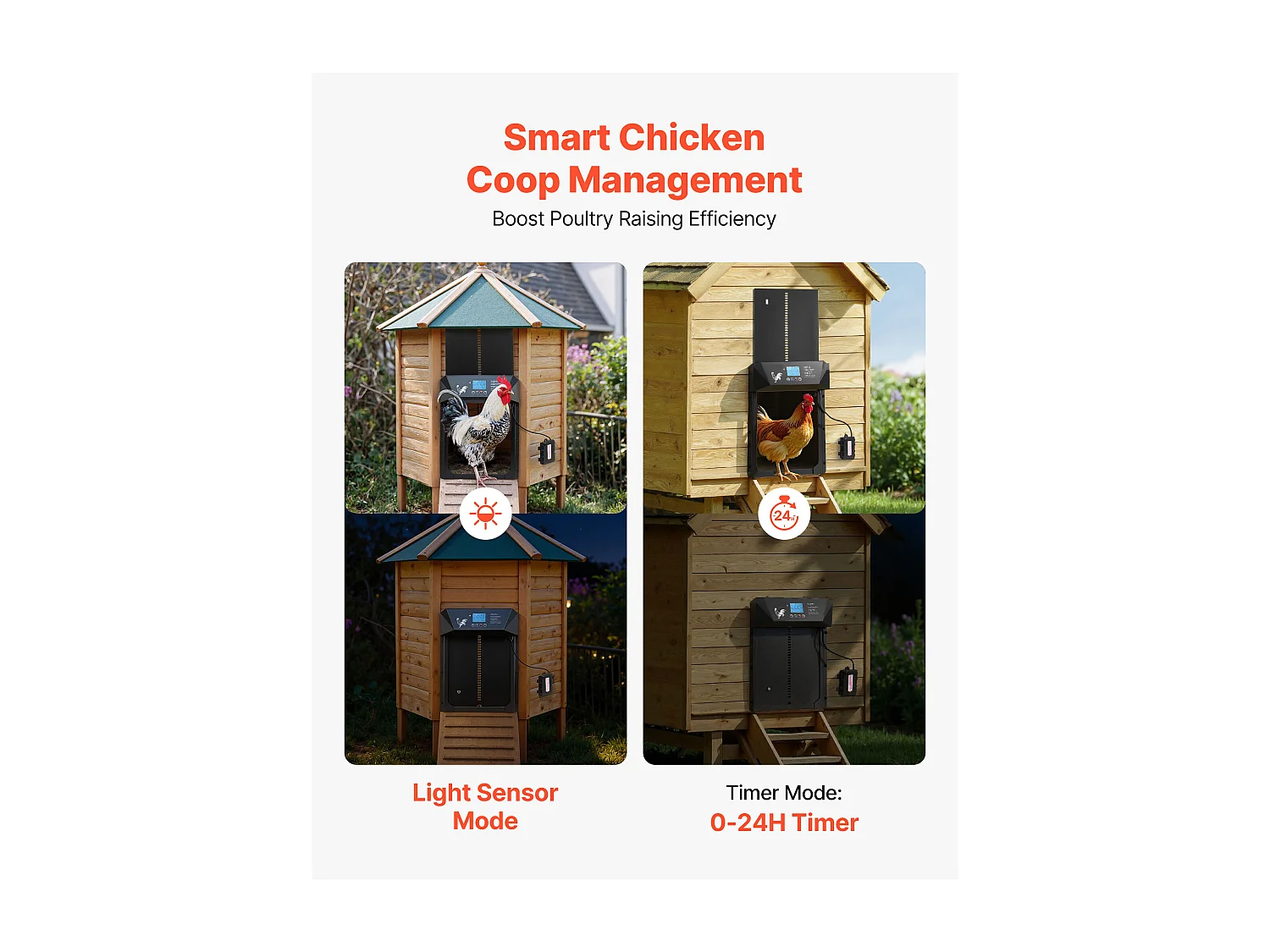 Porta Pollaio Automatica SucceBuy, Alimentazione a Batteria e CC, Schermo LCD, Sensore di Luce, Timer, Regolazione Manuale, Sistema Anti-intrappolamento