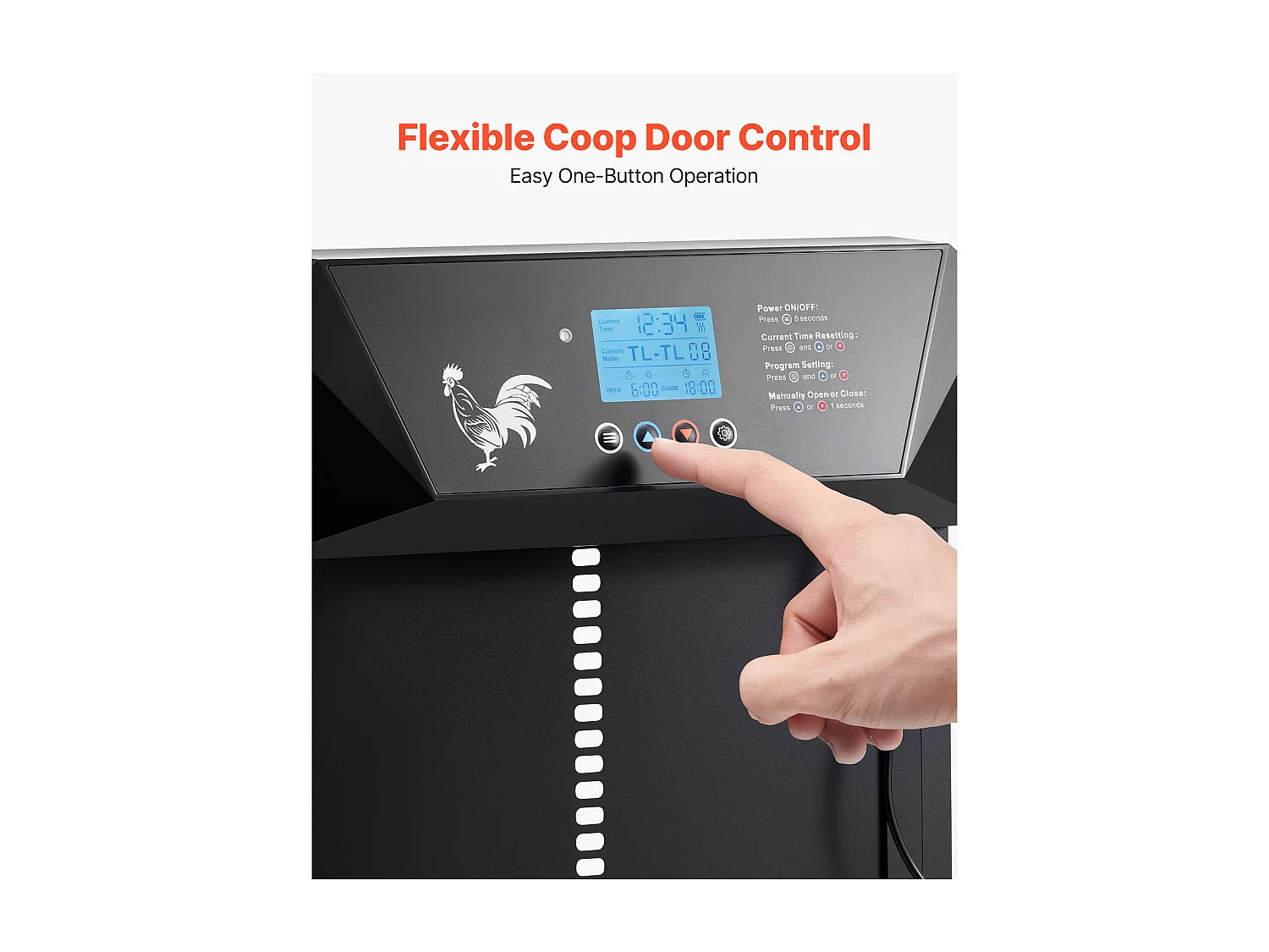 Porta Pollaio Automatica SucceBuy, Alimentazione a Batteria e CC, Schermo LCD, Sensore di Luce, Timer, Regolazione Manuale, Sistema Anti-intrappolamento