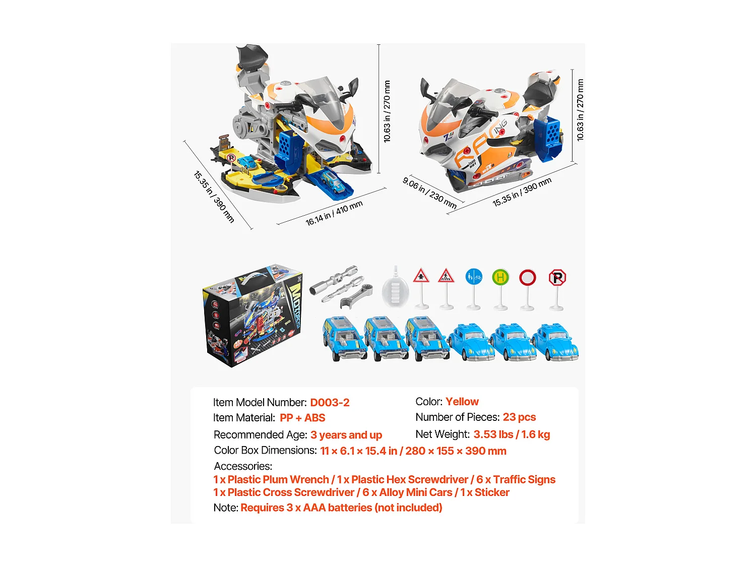 Jouet Moteur Moto SucceBuy, 25 Pièces, Jouet Mécanicien Moto avec Pièces Amovibles, Lumières et Sons, Simulation de Conduite et de Course sur Piste, Jaune