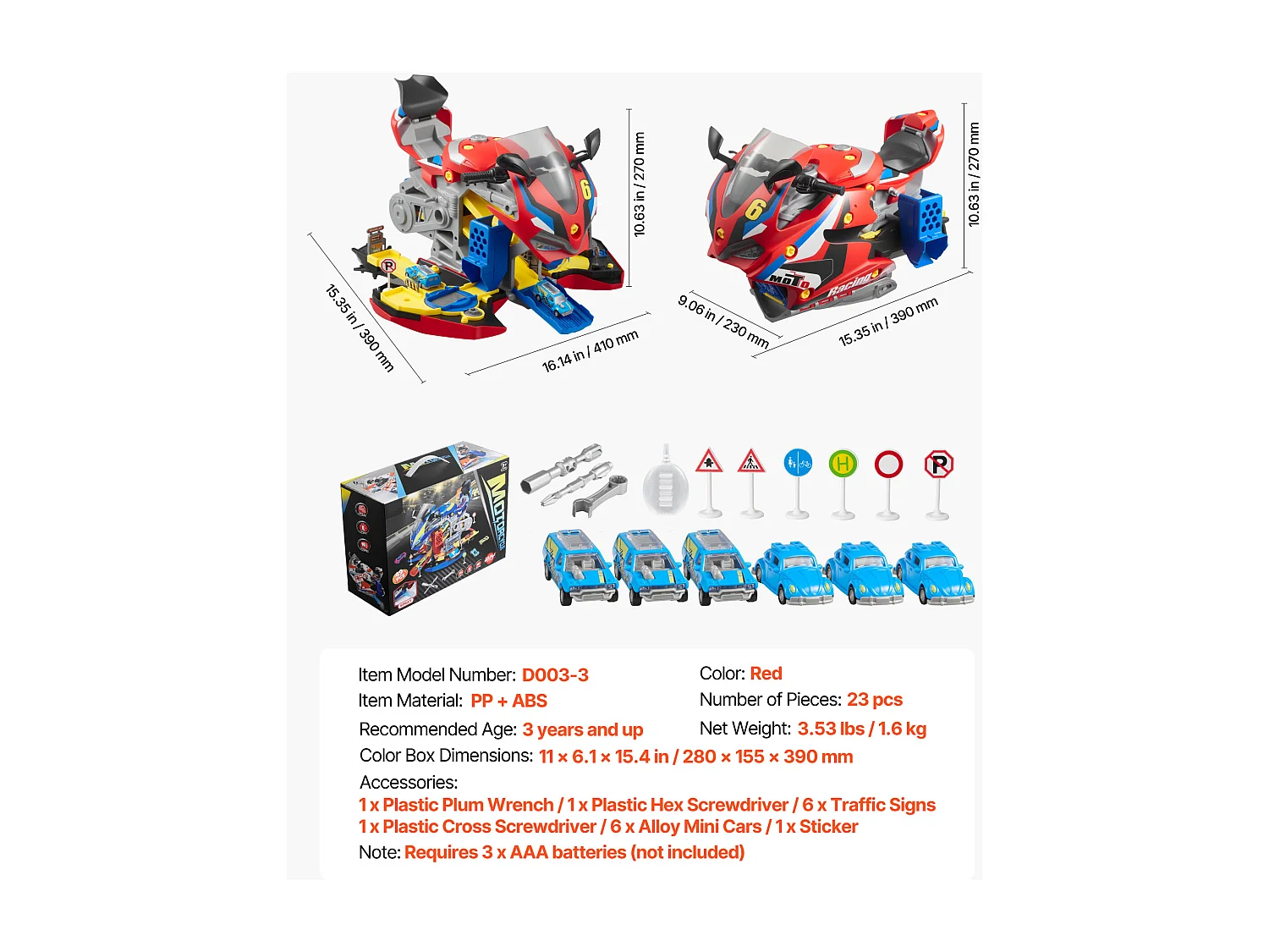 Jouet Moteur Moto SucceBuy, 25 Pièces, Jouet Mécanicien Moto avec Pièces Amovibles, Lumières et Sons, Simulation de Conduite et de Course sur Piste, Rouge