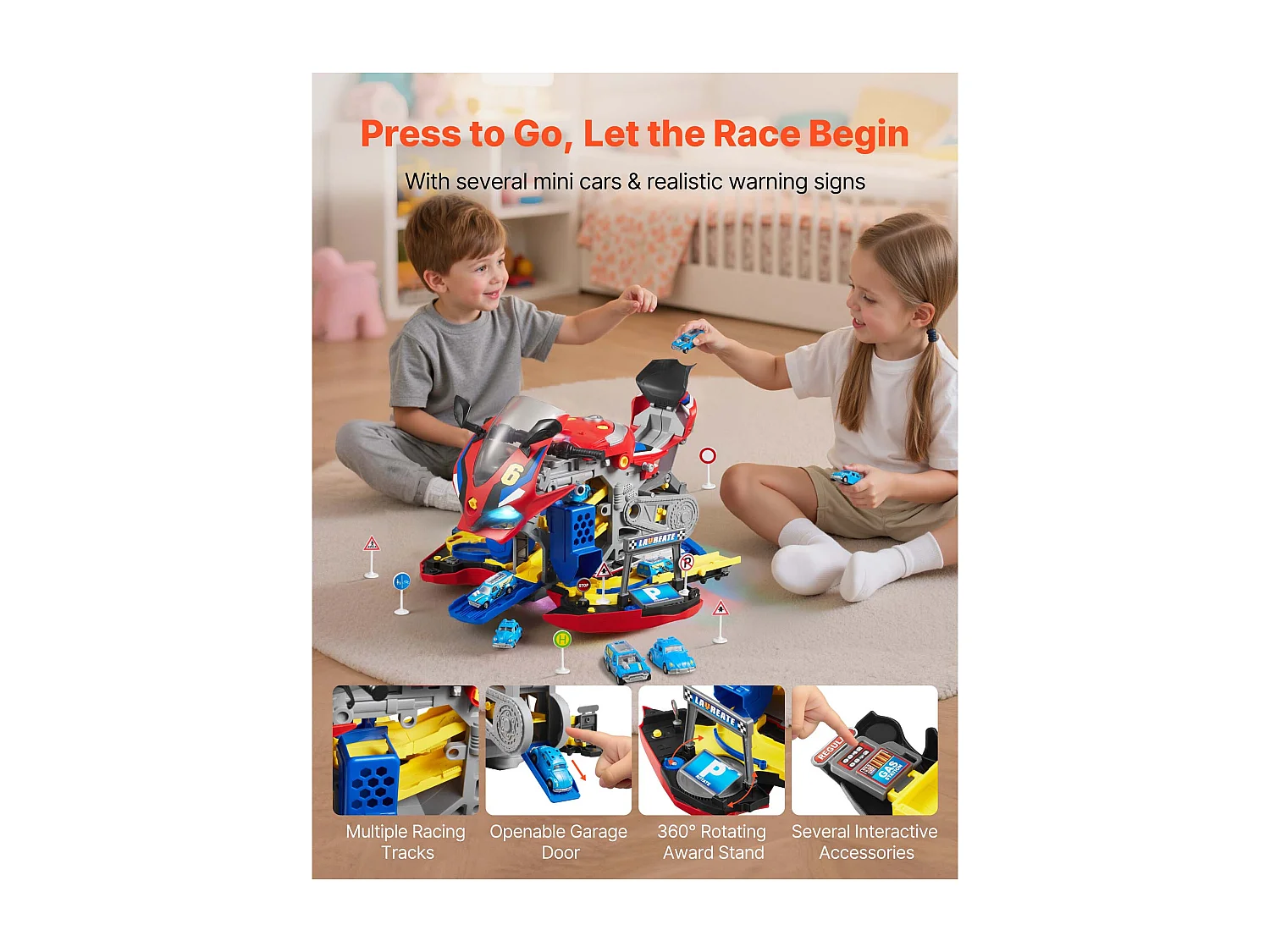 Giocattolo Motore Moto SucceBuy, 25 Pezzi, Giocattolo Meccanico Moto con Parti Rimovibili, Luci e Suoni, Simulazione di Guida e Corsa su Pista, Rosso