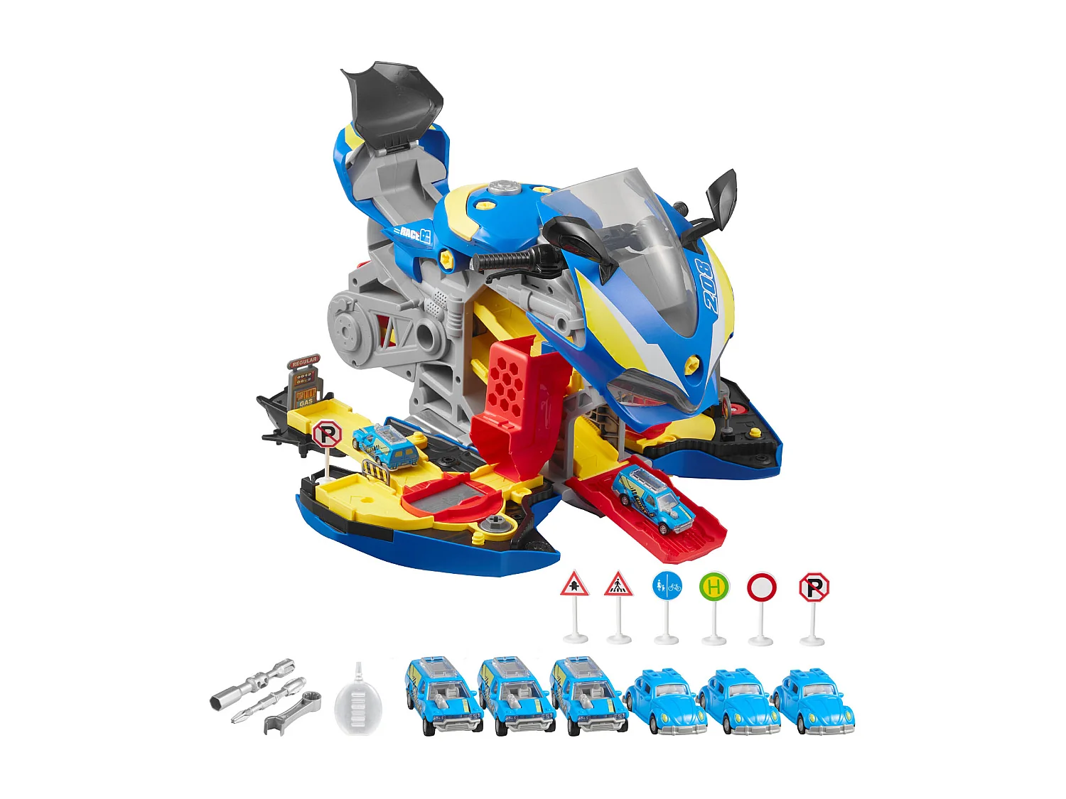 Jouet Moteur Moto SucceBuy, 25 Pièces, Jouet Mécanicien Moto avec Pièces Amovibles, Lumières et Sons, Simulation de Conduite et de Course sur Piste, Bleu