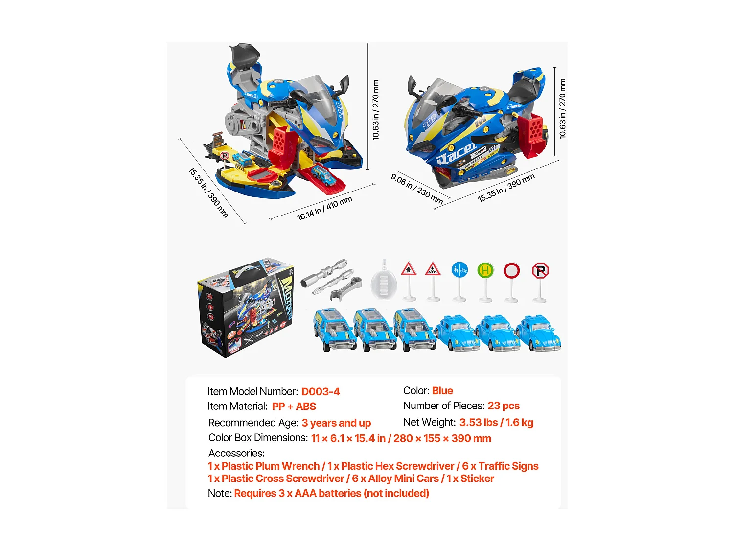 Jouet Moteur Moto SucceBuy, 25 Pièces, Jouet Mécanicien Moto avec Pièces Amovibles, Lumières et Sons, Simulation de Conduite et de Course sur Piste, Bleu