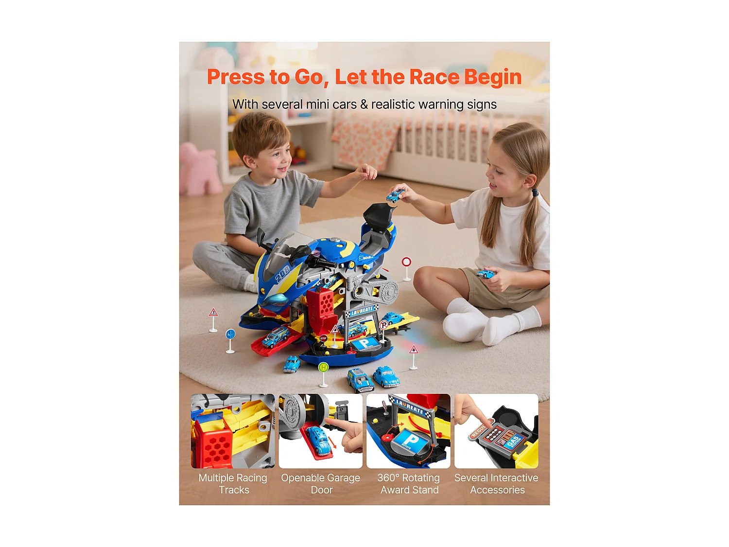 Giocattolo Motore Moto SucceBuy, 25 Pezzi, Giocattolo Meccanico Moto con Parti Rimovibili, Luci e Suoni, Simulazione di Guida e Corsa su Pista, Blu