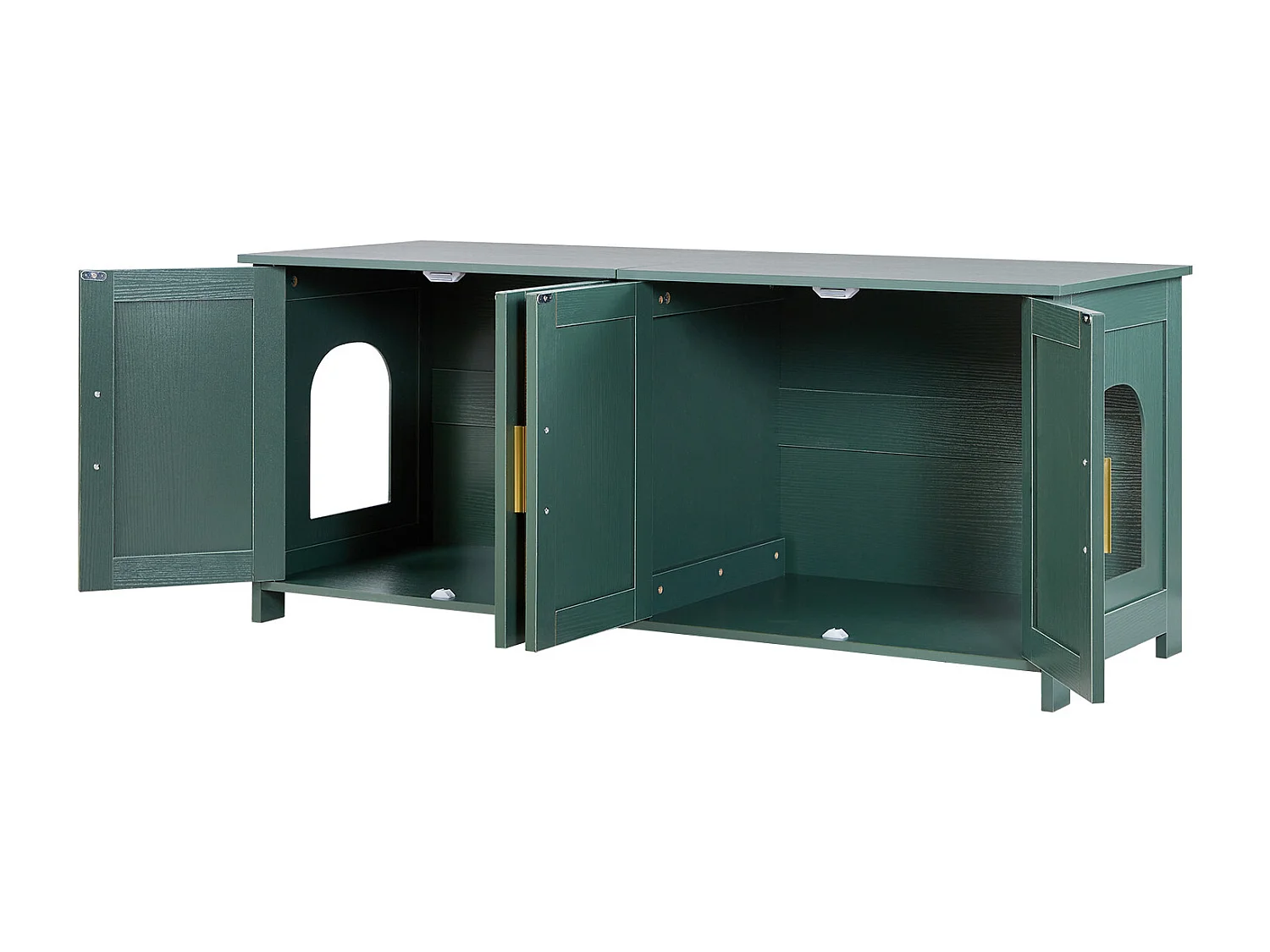 Móvel para Caixa de Areia SucceBuy Gato Armário Esconder Casa de Banho Gato, com 4 Portas de Rattan e 2 Entradas, Nicho Esconder-areia Madeira, 120x45x50 cm