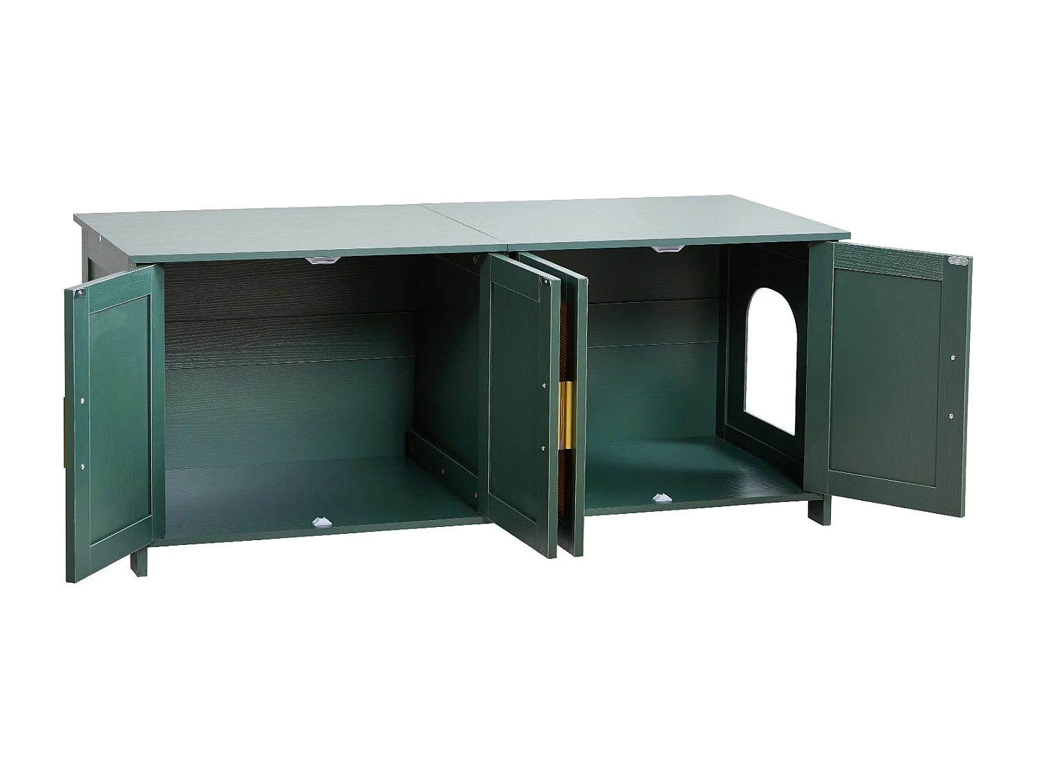 Móvel para Caixa de Areia SucceBuy Gato Armário Esconder Casa de Banho Gato, com 4 Portas de Rattan e 2 Entradas, Nicho Esconder-areia Madeira, 120x45x50 cm