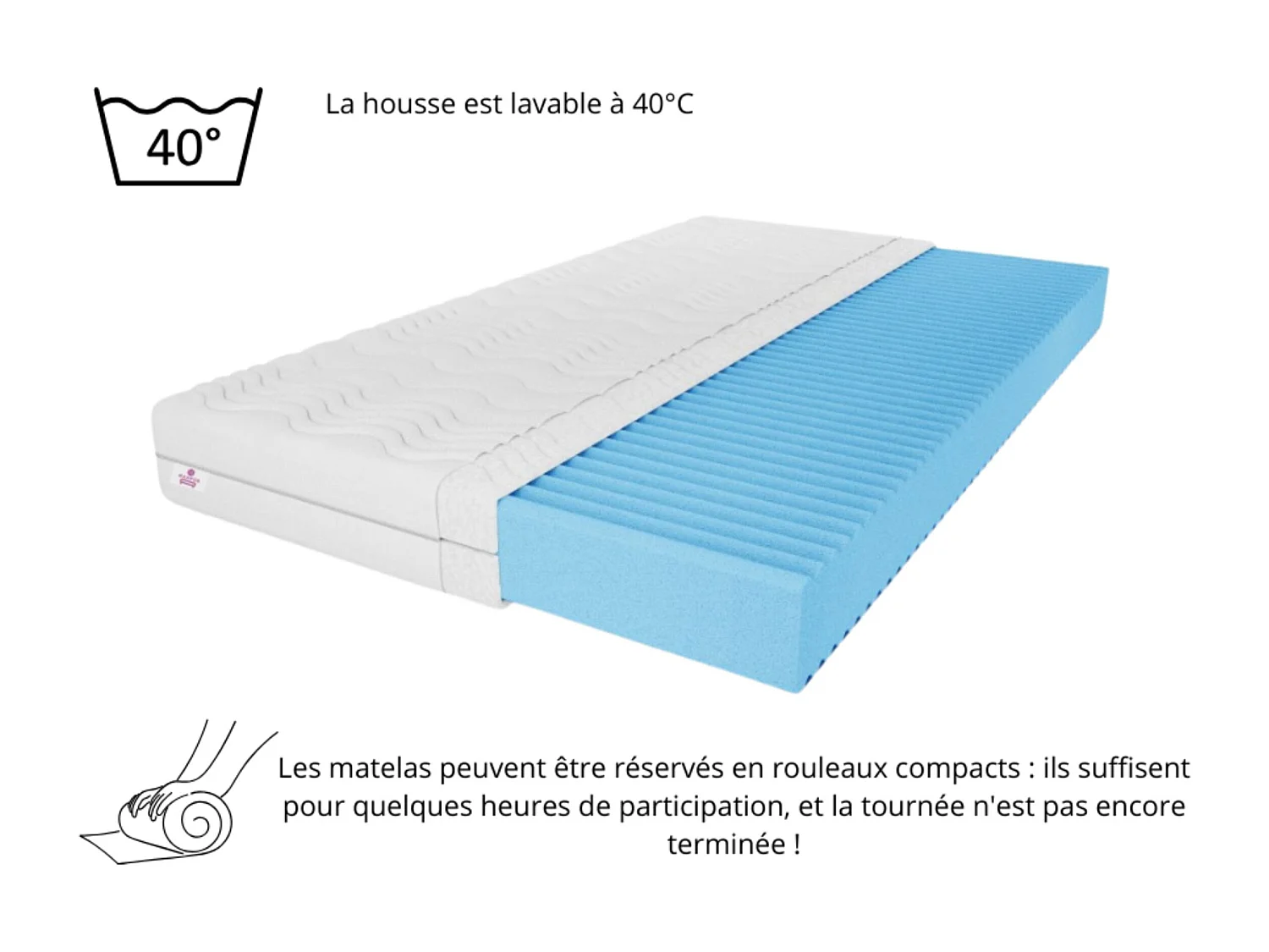 Matelas en mousse Natural avec couche de massage, 160 x 200 cm, hauteur 10 cm, H3, aloe vera