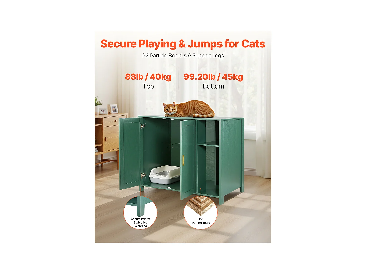 Möbel für Katzenklo SucceBuy Katze Selbstreinigend Schrank Versteck Katzenklo, Versteck-Toilette, mit Abnehmbarem Trenner, Steckdose, Grün