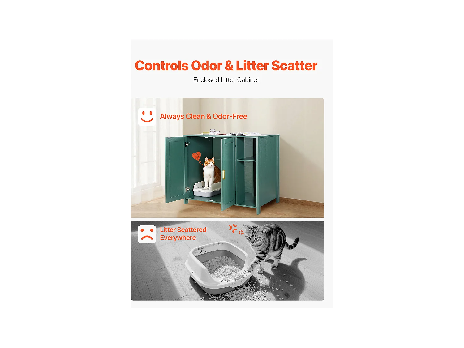 Möbel für Katzenklo SucceBuy Katze Selbstreinigend Schrank Versteck Katzenklo, Versteck-Toilette, mit Abnehmbarem Trenner, Steckdose, Grün
