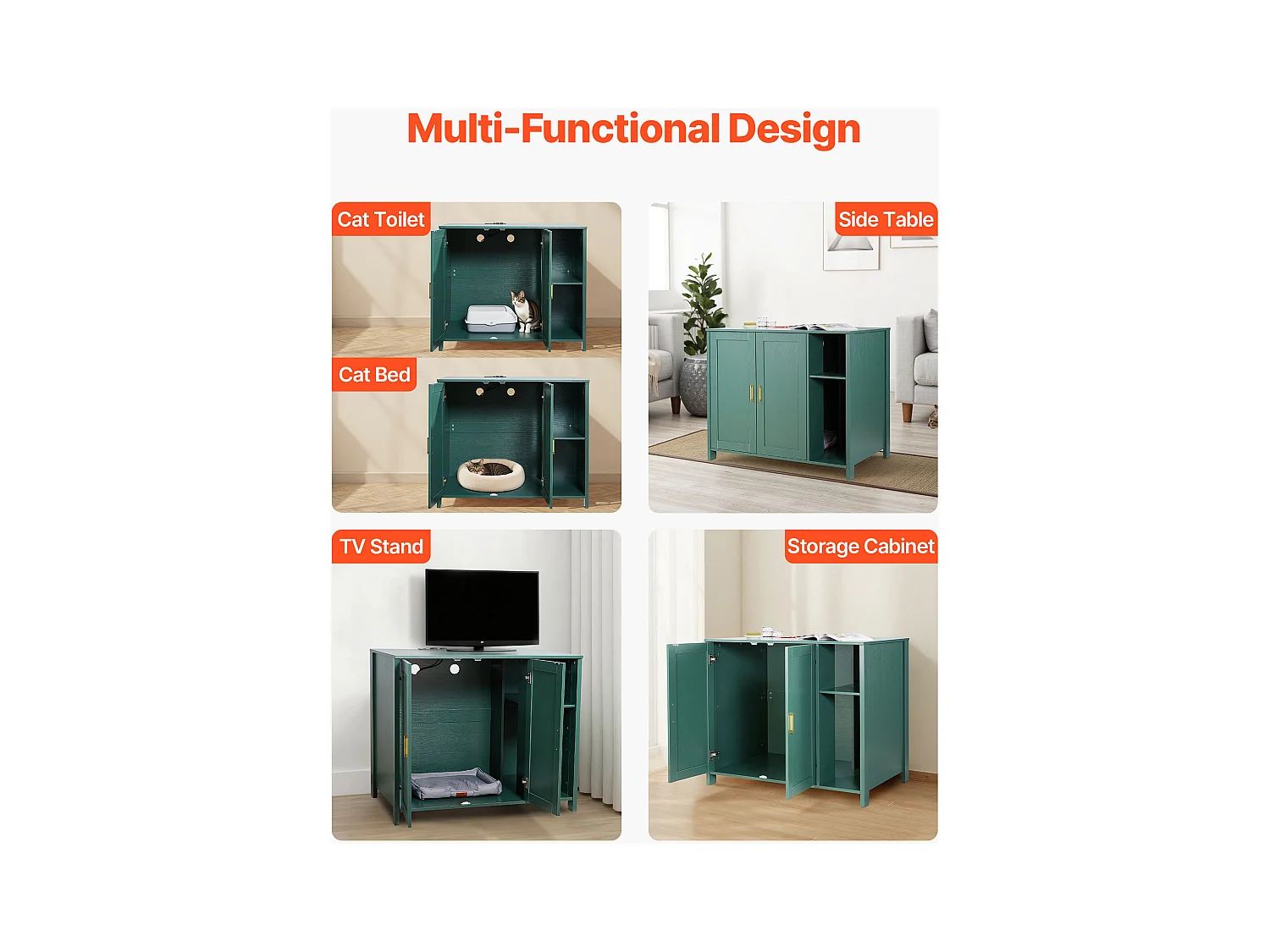 Möbel für Katzenklo SucceBuy Katze Selbstreinigend Schrank Versteck Katzenklo, Versteck-Toilette, mit Abnehmbarem Trenner, Steckdose, Grün