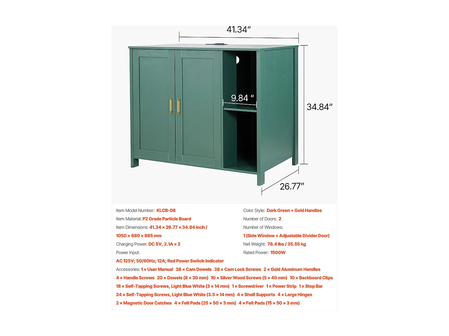 Meuble Bac à Litière SucceBuy Chat AuTonettoyant Armoire Cache Maison Toilette Chat, Niche Cache-litière, avec Séparateur Amovible, Prise de Courant, Vert