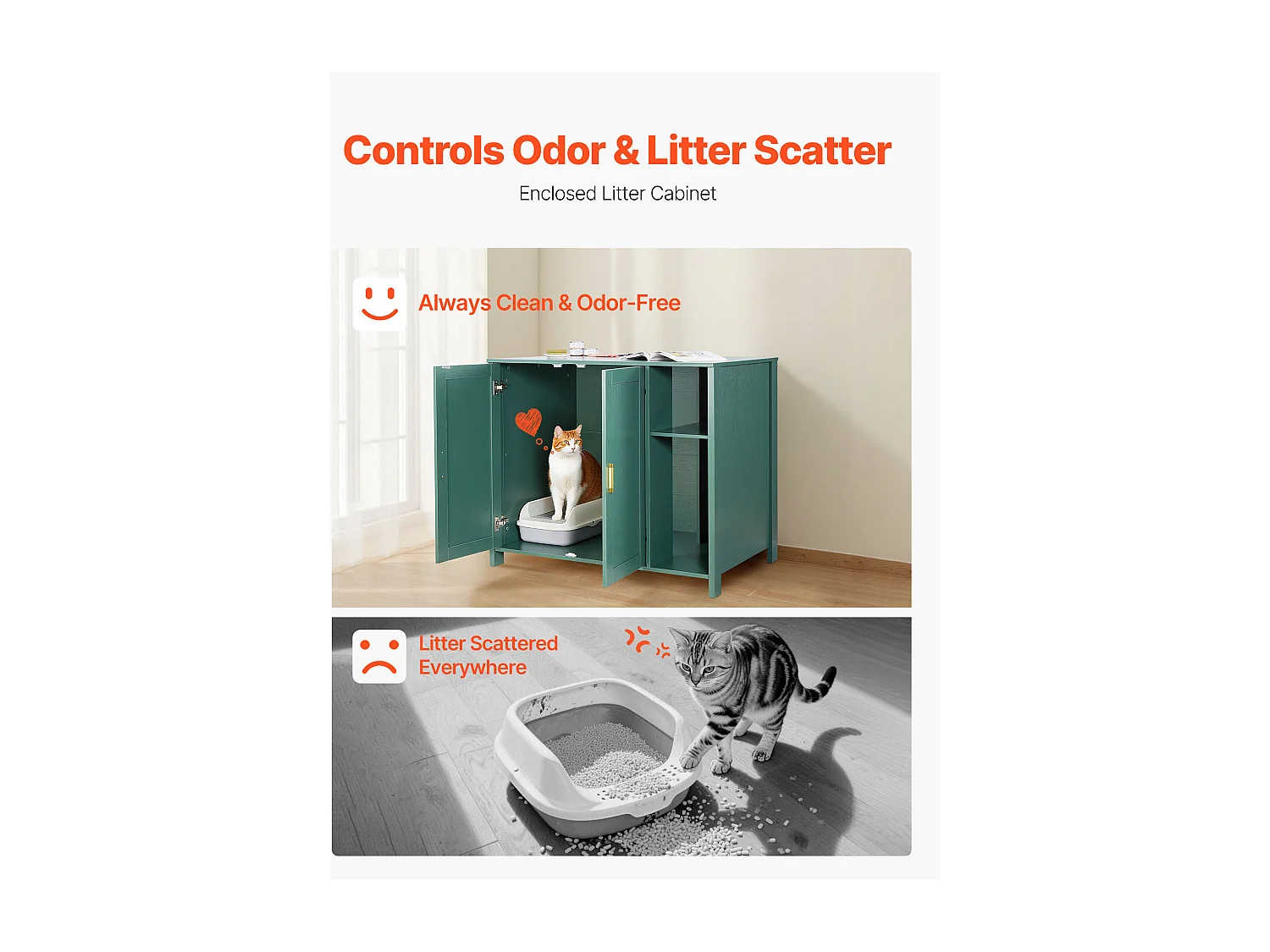 Meuble Bac à Litière SucceBuy Chat AuTonettoyant Armoire Cache Maison Toilette Chat, Niche Cache-litière, avec Séparateur Amovible, Prise de Courant, Vert