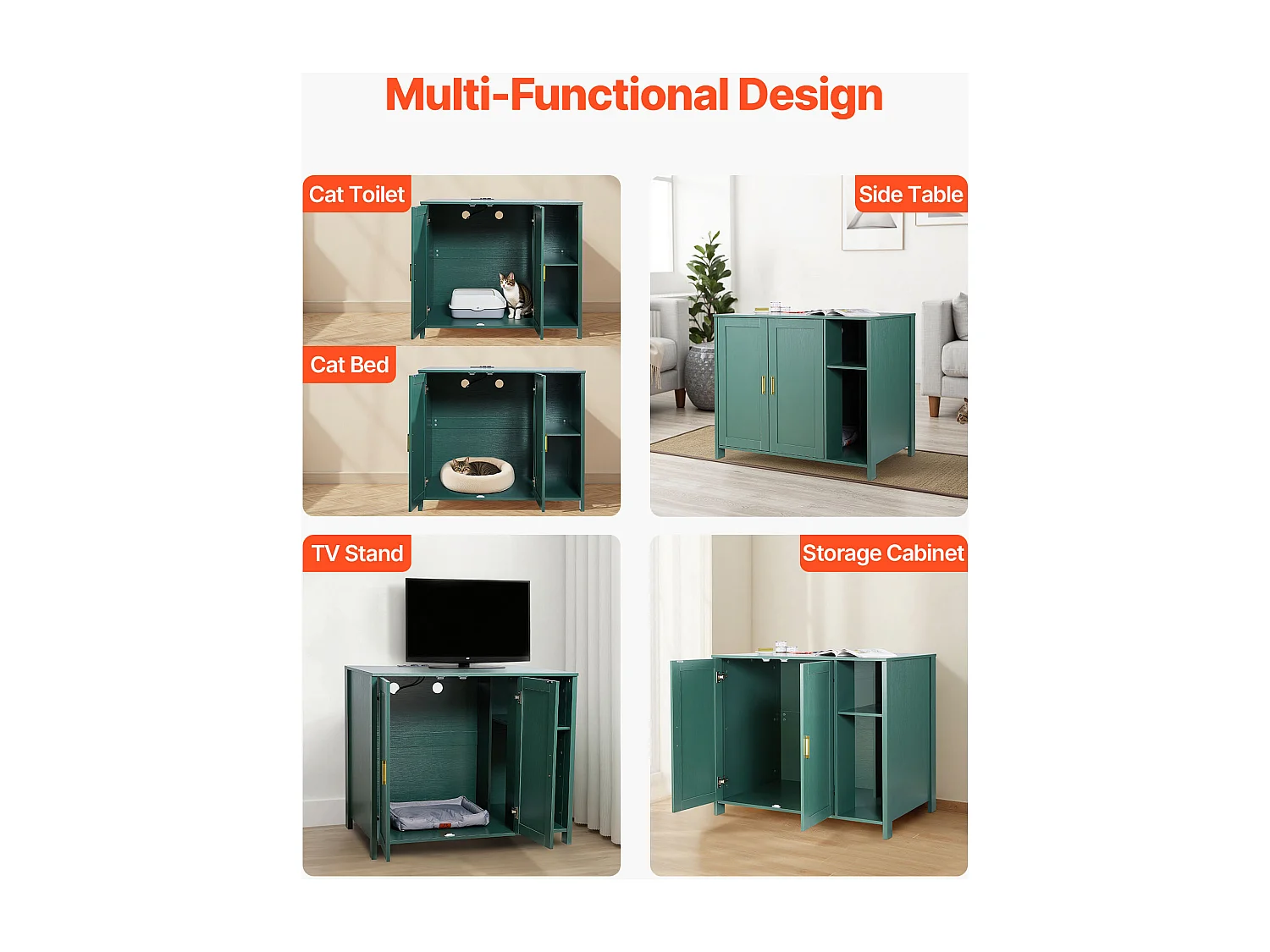 Meuble Bac à Litière SucceBuy Chat AuTonettoyant Armoire Cache Maison Toilette Chat, Niche Cache-litière, avec Séparateur Amovible, Prise de Courant, Vert