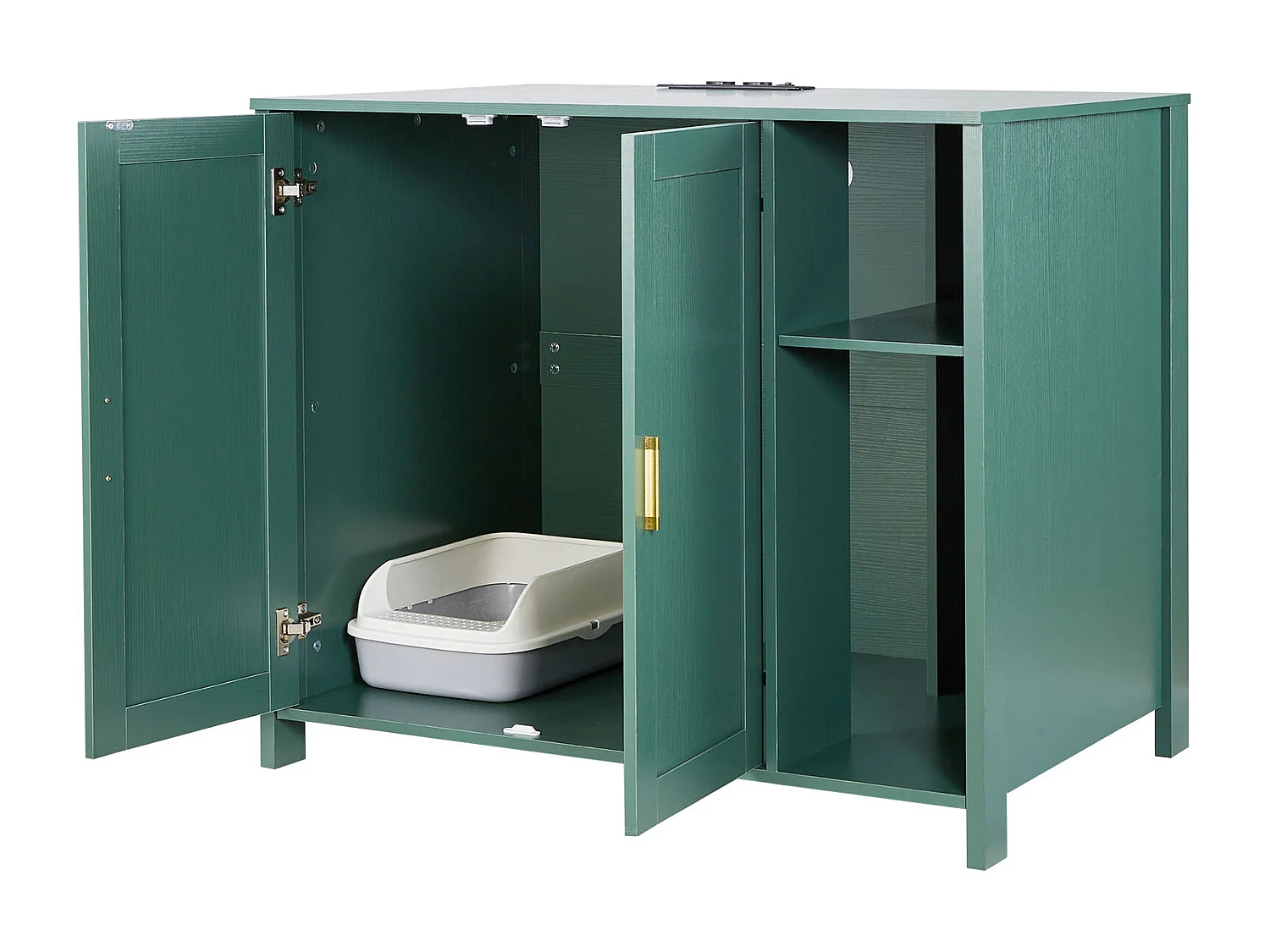 Meuble Bac à Litière SucceBuy Chat AuTonettoyant Armoire Cache Maison Toilette Chat, Niche Cache-litière, avec Séparateur Amovible, Prise de Courant, Vert