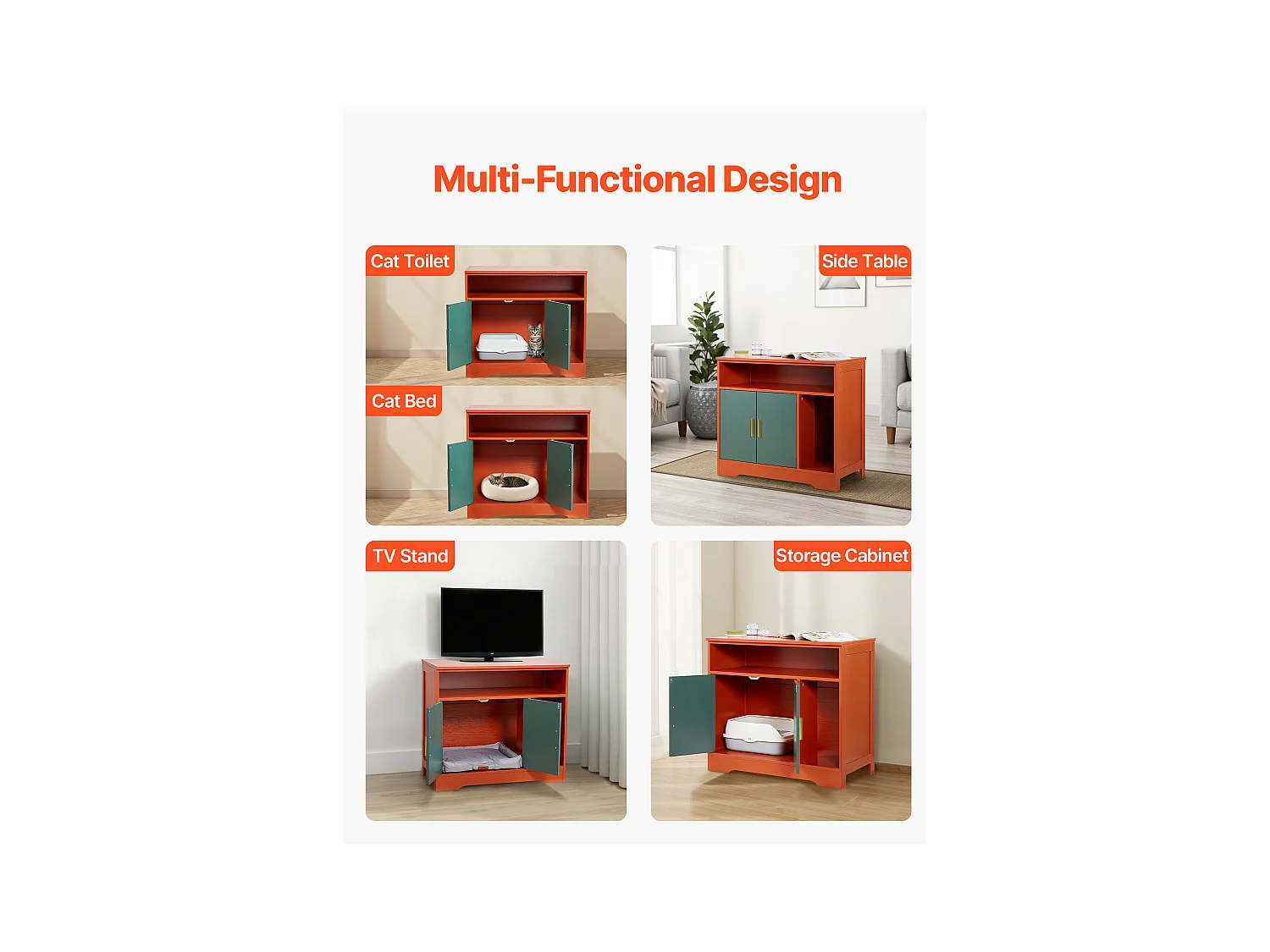 Katzenklo Möbel SucceBuy Katze Schrank Versteck Modernes Katzenklo Innen, Versteck-Toilette aus Holz, Kompatibel, 79,2x43x71 cm, Grün