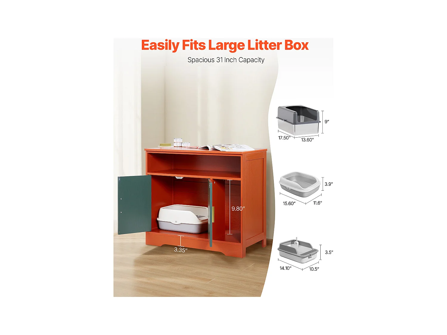 Katzenklo Möbel SucceBuy Katze Schrank Versteck Modernes Katzenklo Innen, Versteck-Toilette aus Holz, Kompatibel, 79,2x43x71 cm, Grün