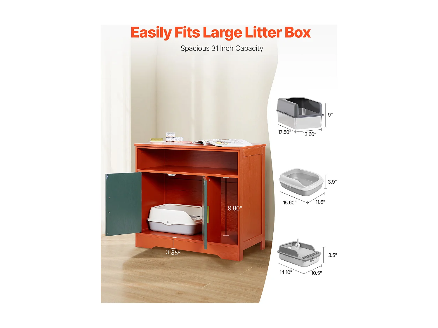 Meuble Bac à Litière SucceBuy Chat Armoire Cache Maison de Toilette de Chat Intérieur Moderne, Niche Cache-litière en Bois, Compatible, 79,2x43x71 cm, Vert